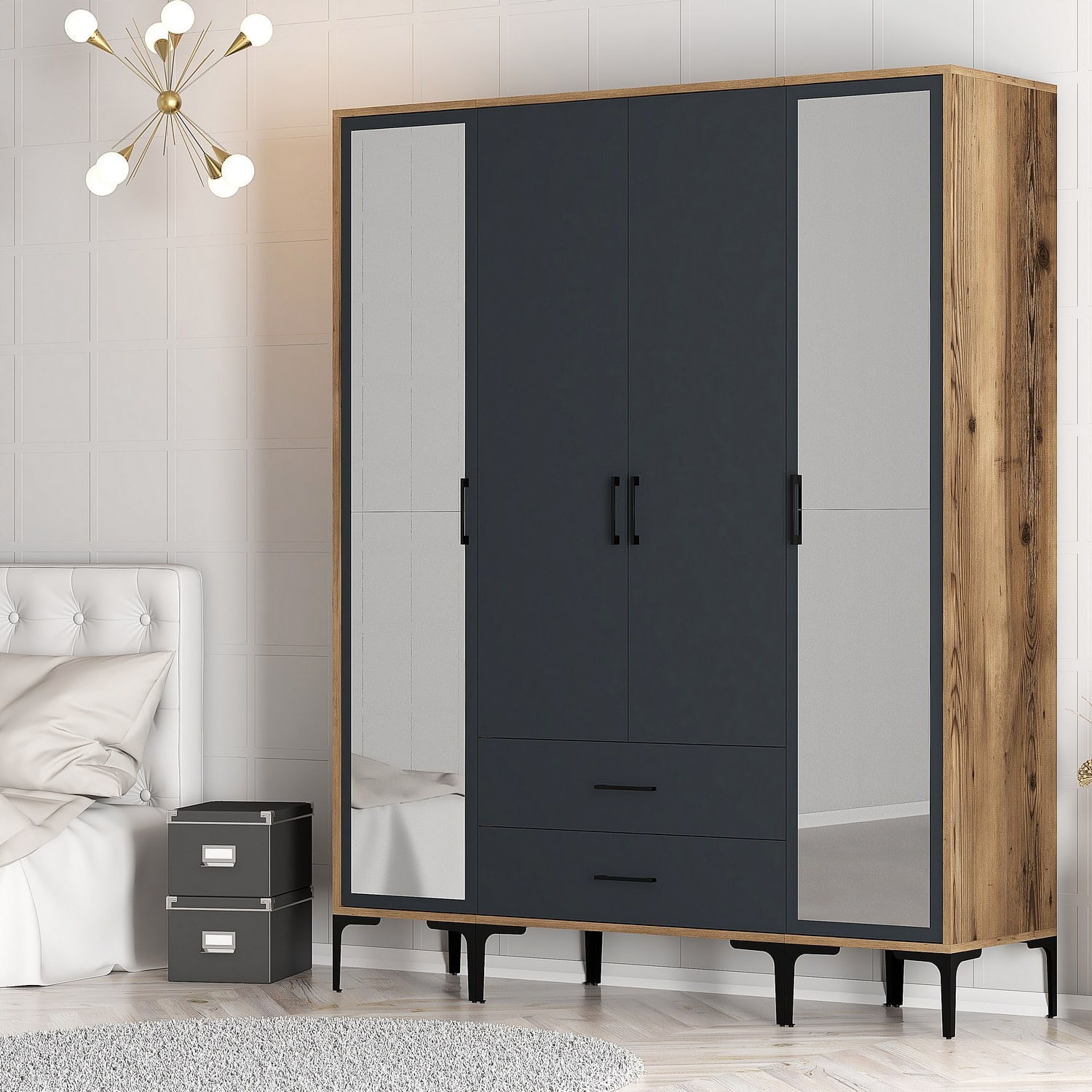 Sifonier, Hanah Home, panou de particule melaminat, nuc si antracit, 160x47.5x201.4 cm — imaginea 5