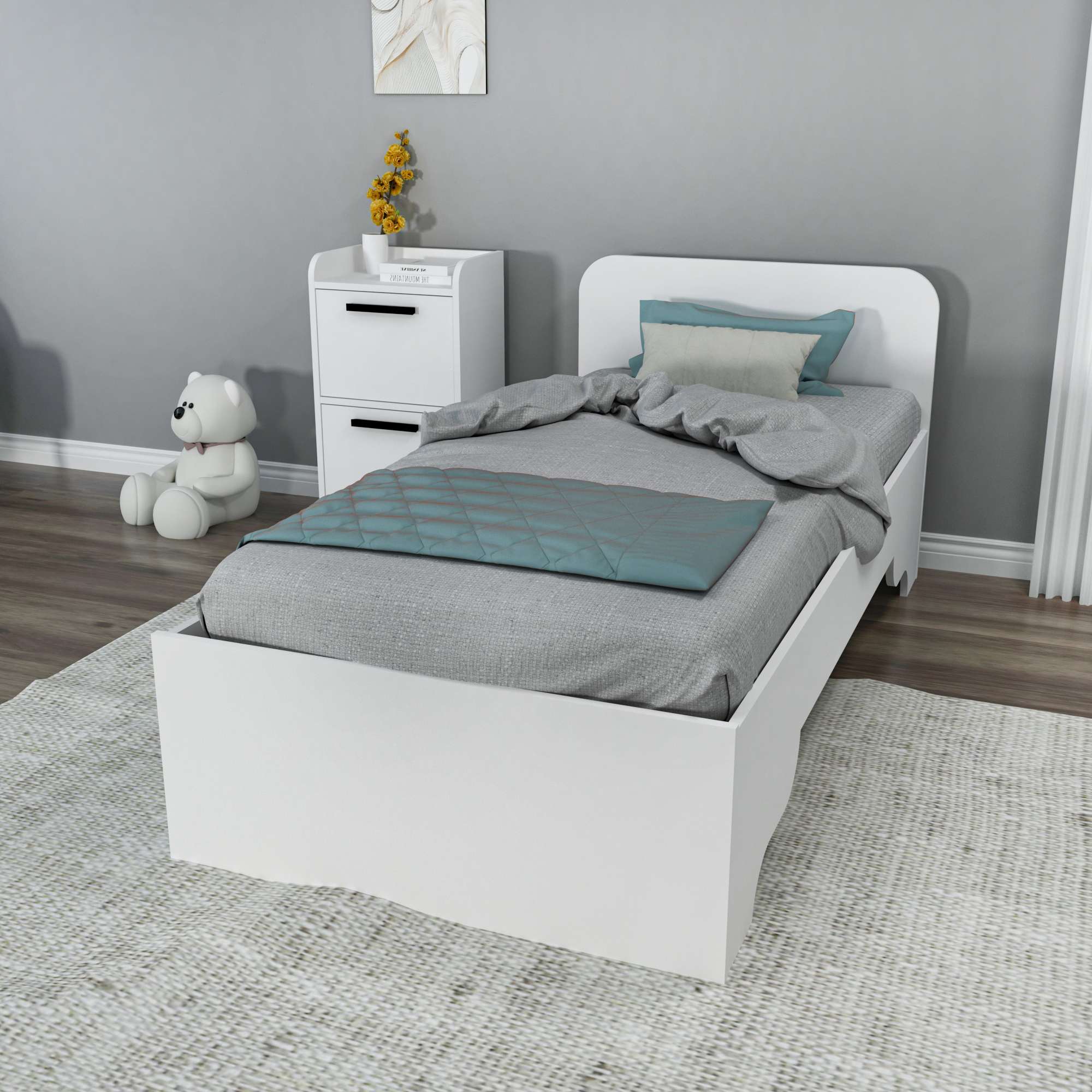 Somiera, Hanah Home, PAL melaminat, alb, 94.4x193.6x80 cm — imaginea 3