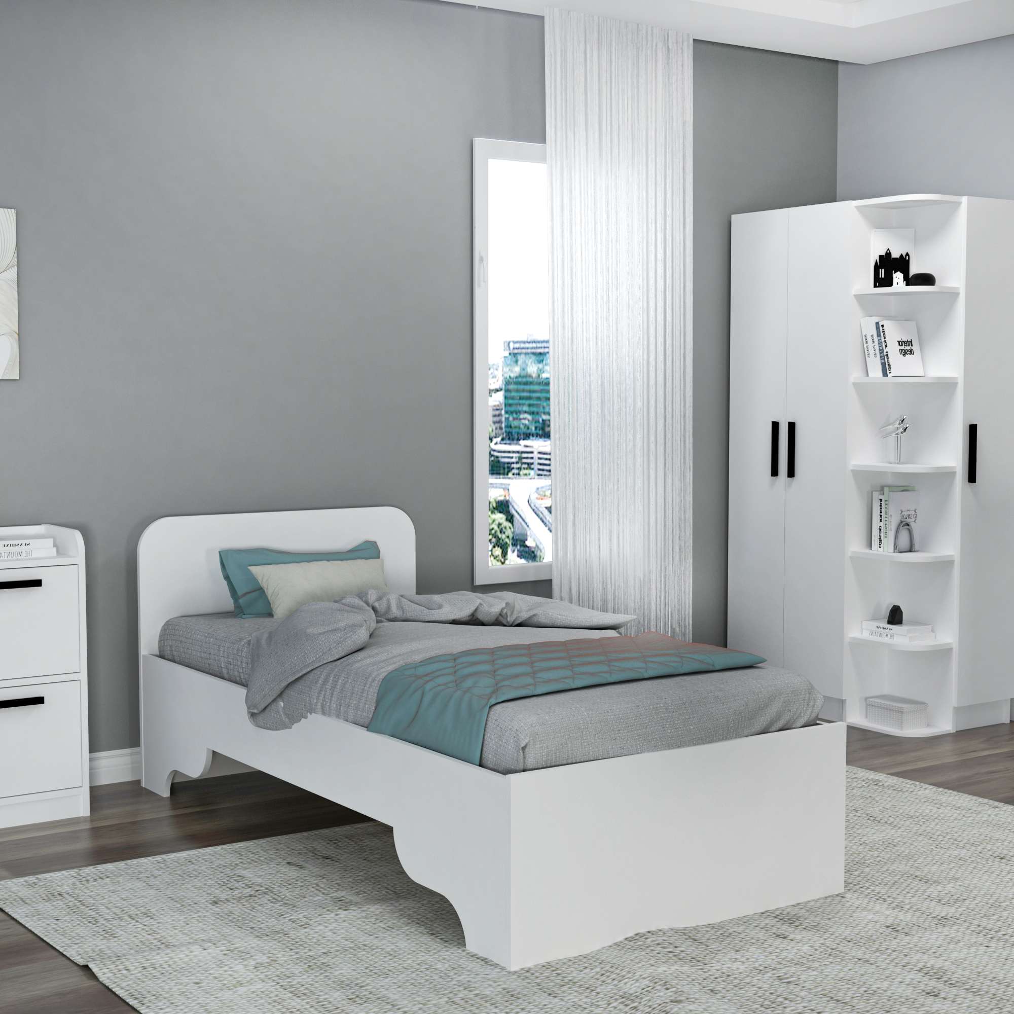 Somiera, Hanah Home, PAL melaminat, alb, 94.4x193.6x80 cm — imaginea 5