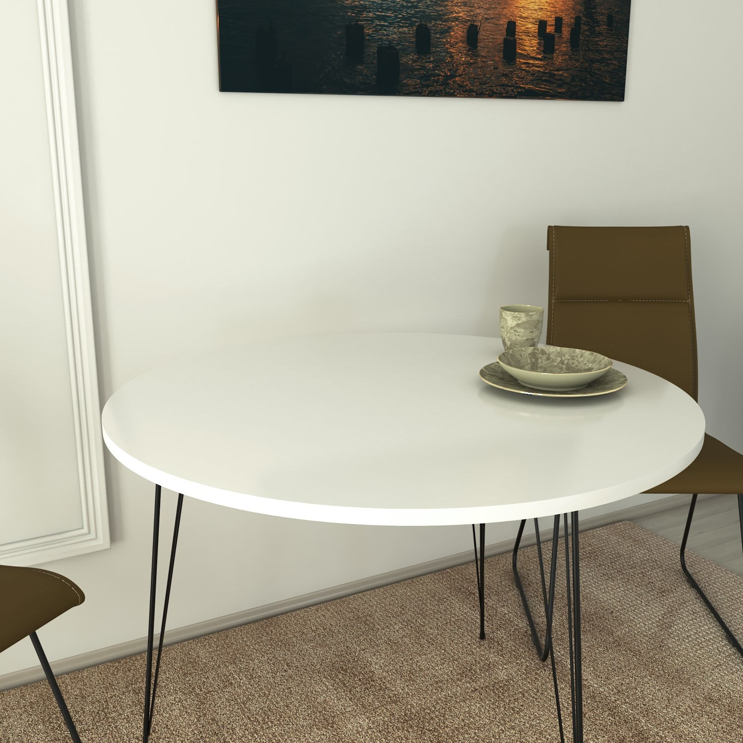 Masa, Hanah Home, panou de particule cu melamina, alb, 90x90x75 cm — imaginea 4