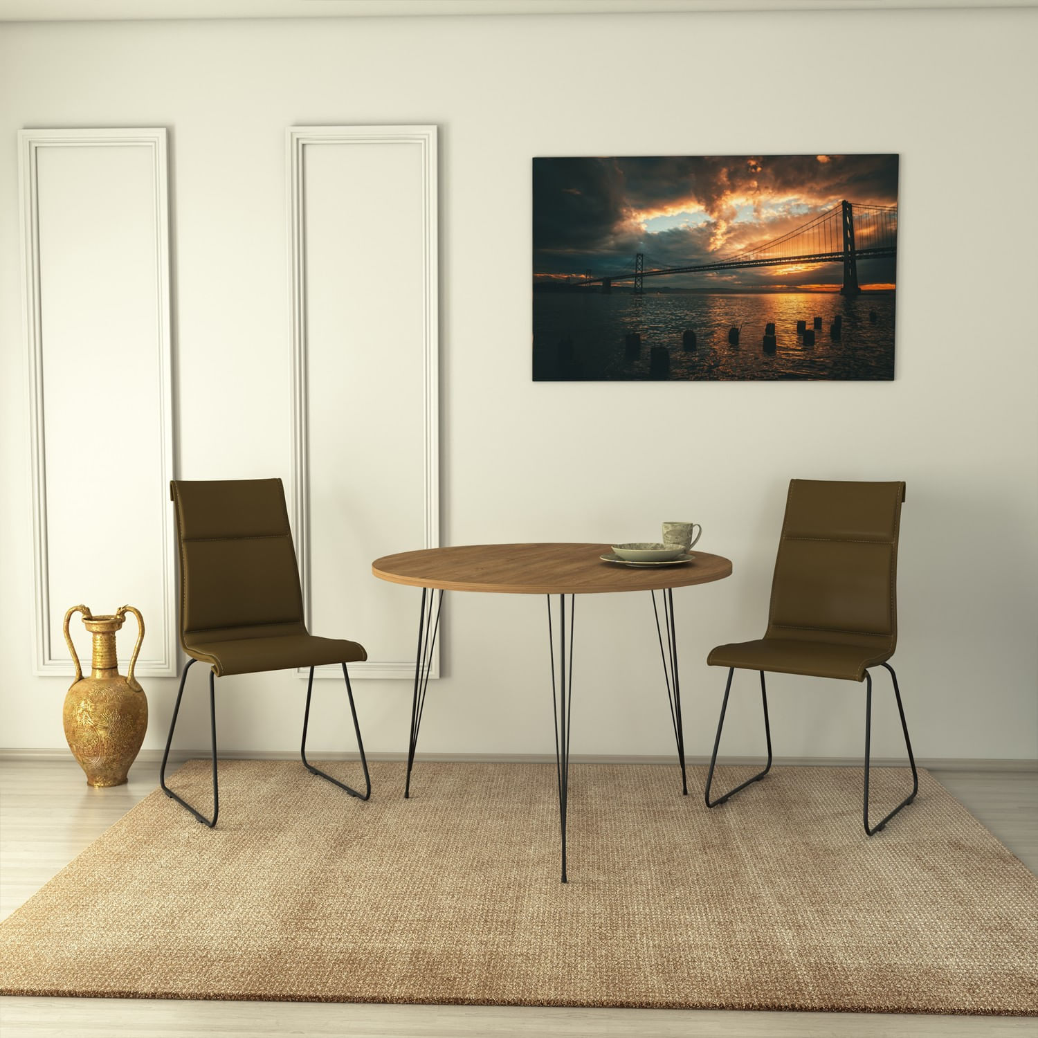 Masa, Hanah Home, panou de particule melaminat, stejar caucazian, 90x90x75 cm — imaginea 2