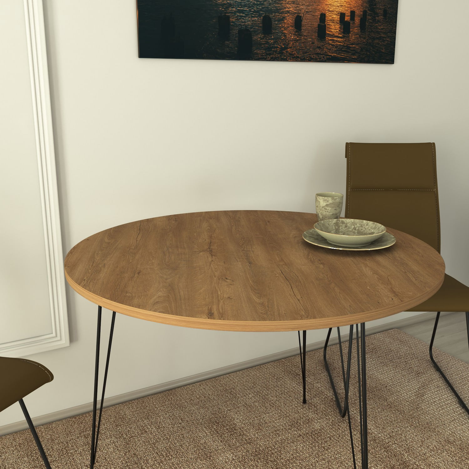 Masa, Hanah Home, panou de particule melaminat, stejar caucazian, 90x90x75 cm — imaginea 3