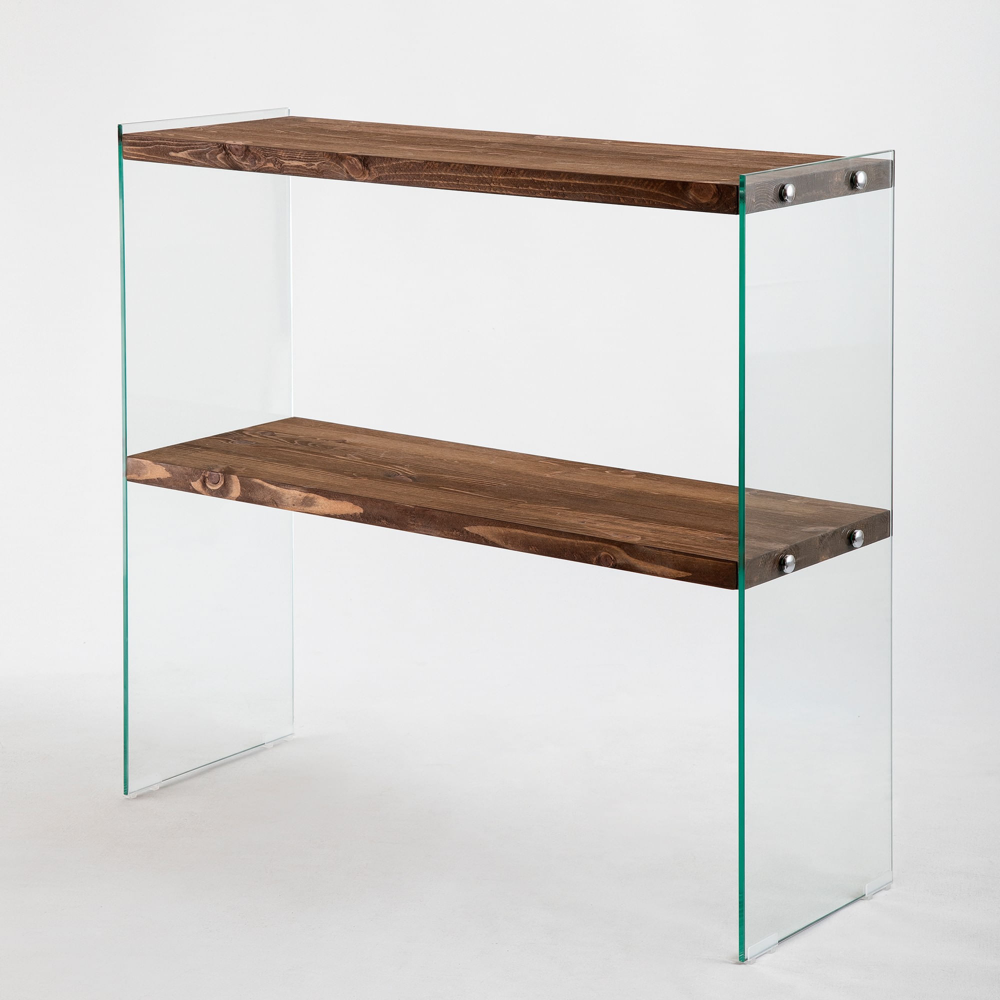 Consola, Hanah Home, lemn masiv de pin, nuc, sticla securizata, 90x30x80 cm — imaginea 3