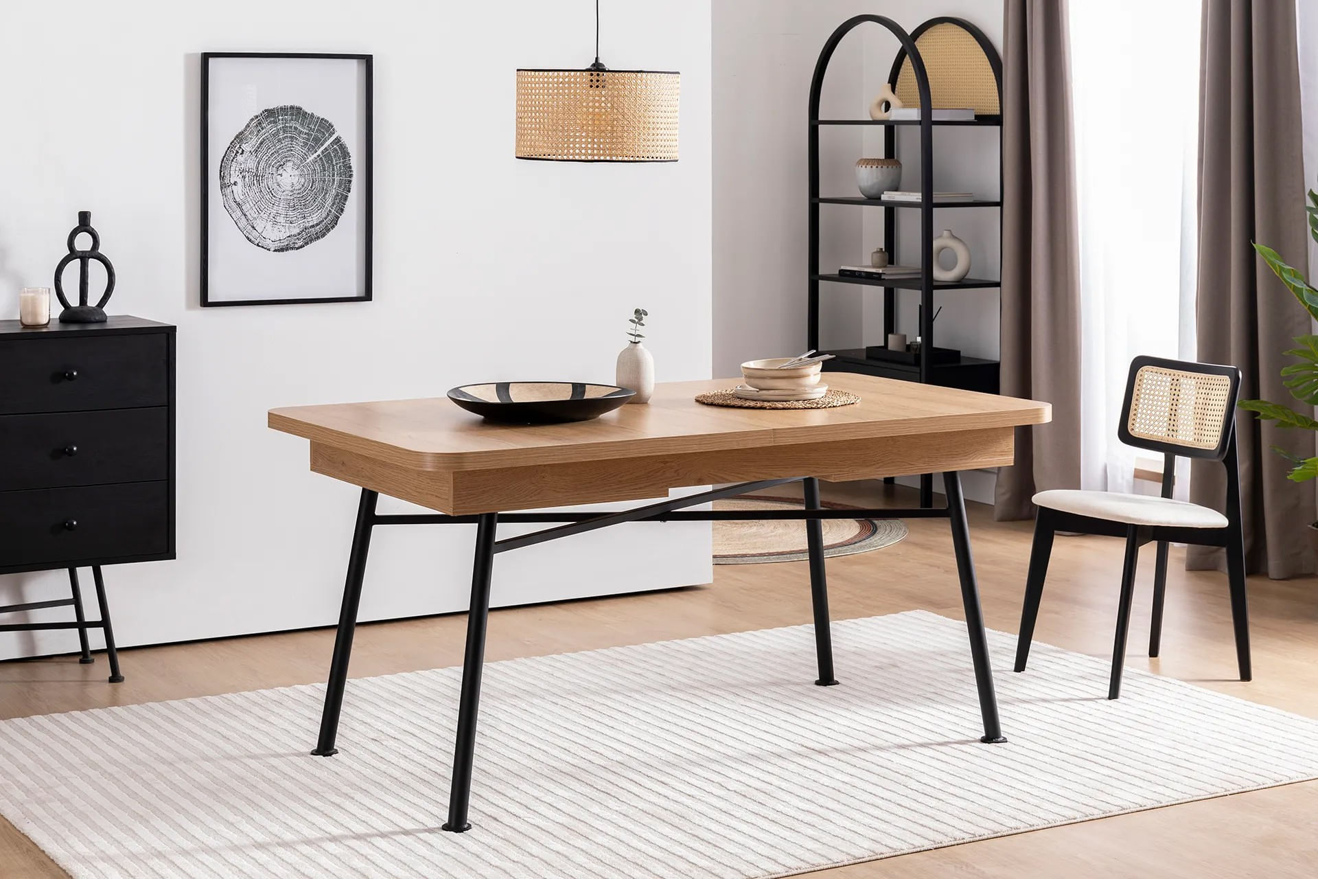 Masa extensibila, Hanah Home, PAL melaminat, natural, 160-198x90x77 cm — imaginea 7