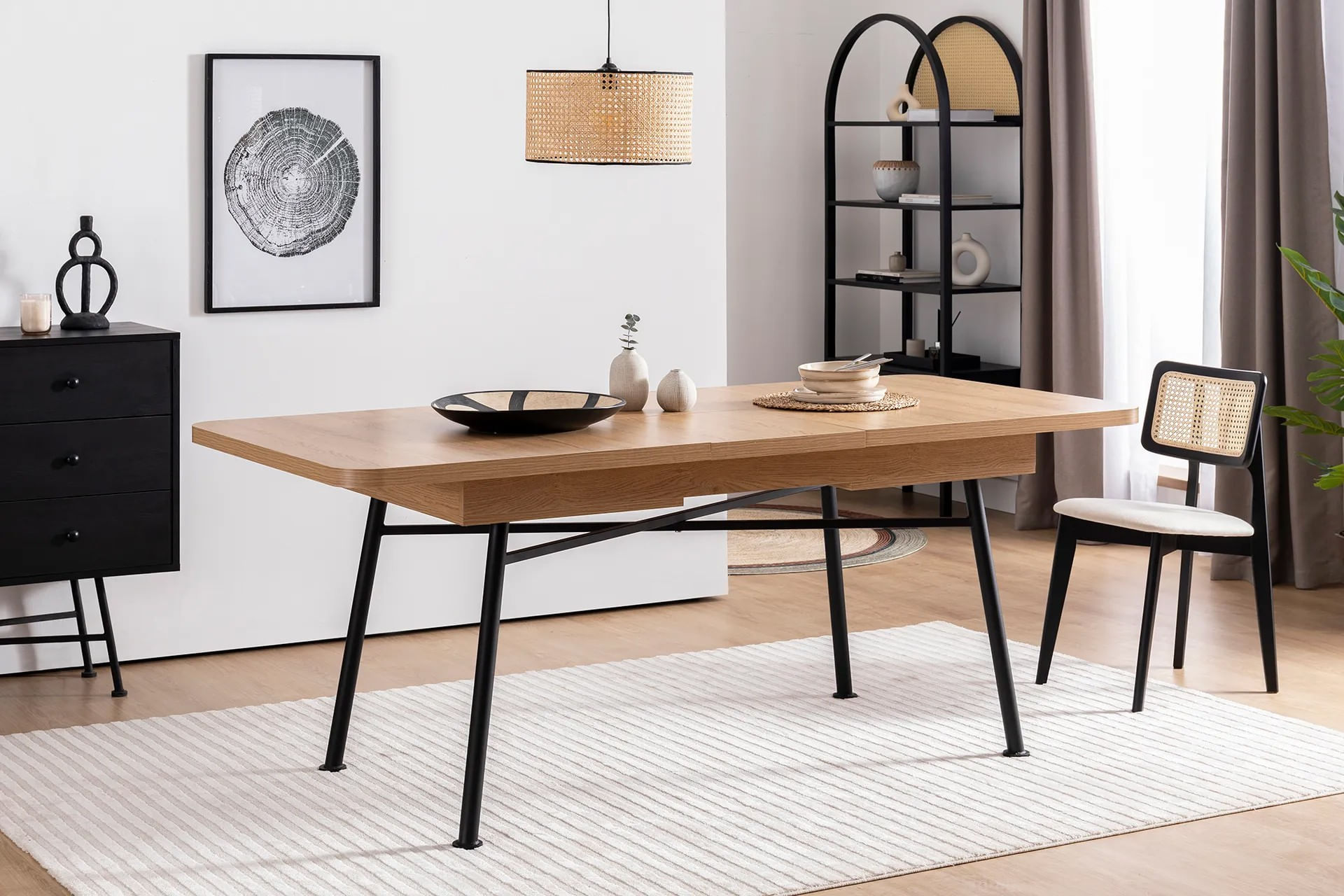 Masa extensibila, Hanah Home, PAL melaminat, natural, 160-198x90x77 cm — imaginea 10