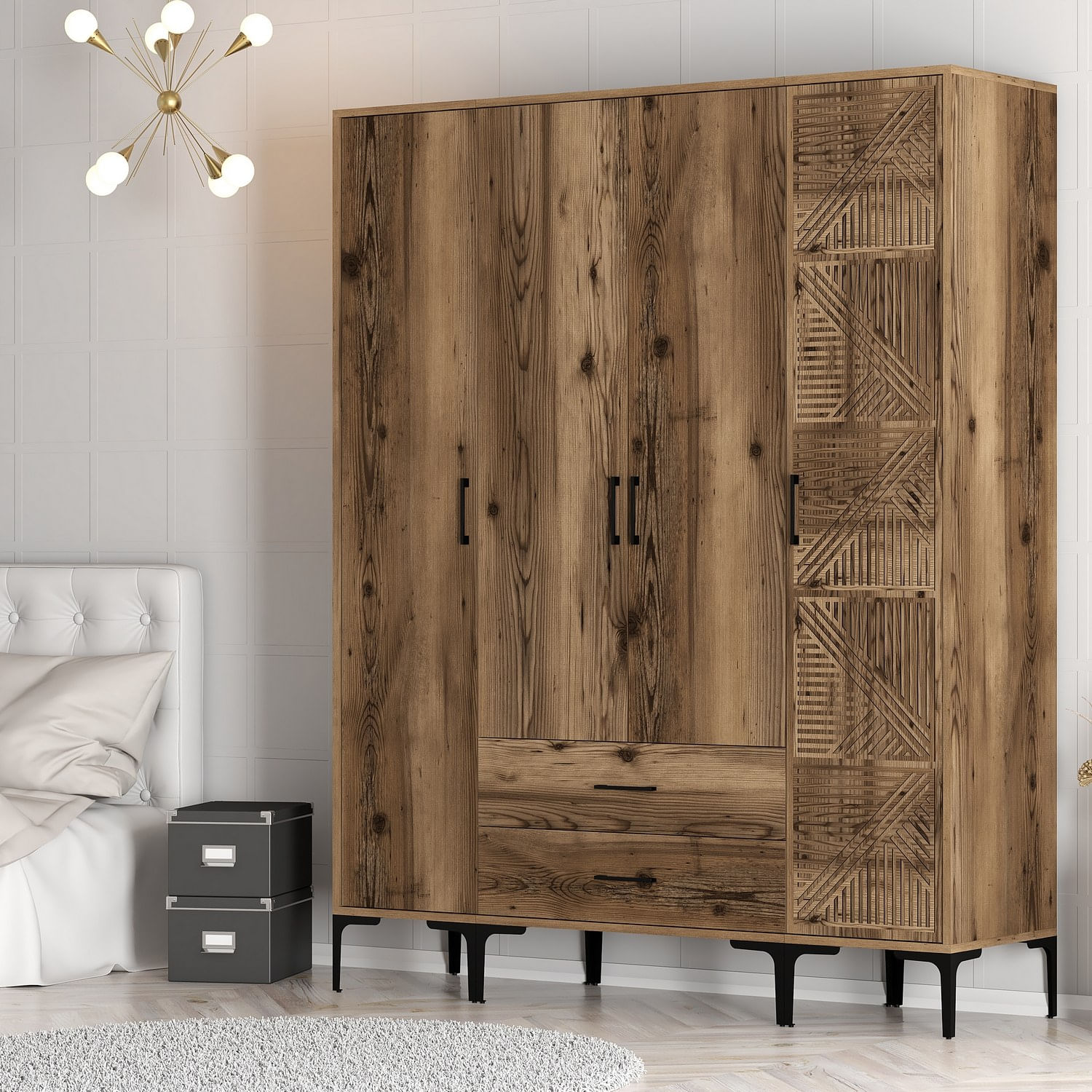 Sifonier, Hanah Home, panou aglomerat cu melamina, nuc, 160x201.4x47.5 cm — imaginea 6