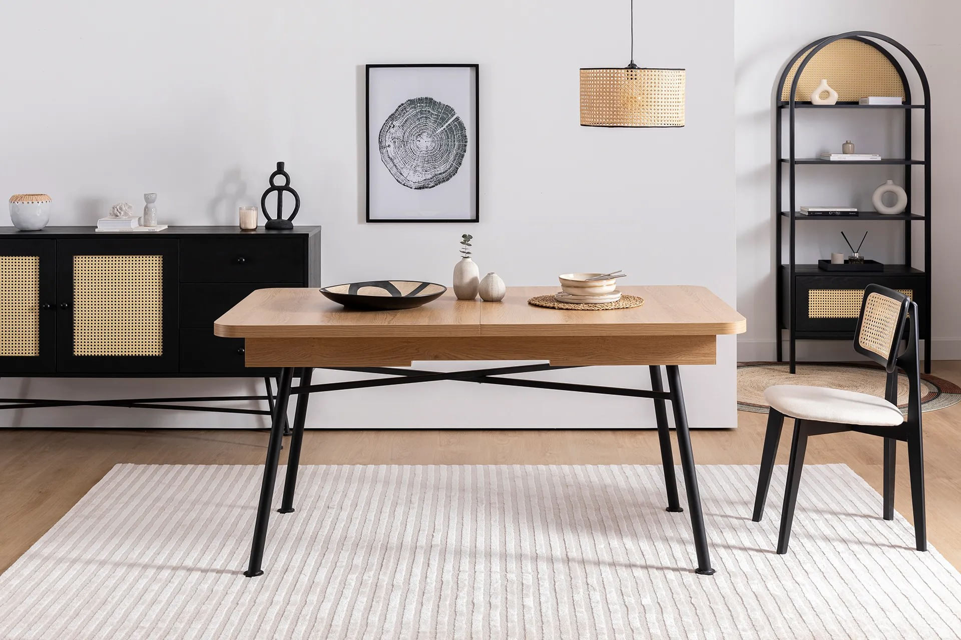 Masa extensibila, Hanah Home, PAL melaminat, natural, 160-198x90x77 cm — imaginea 12