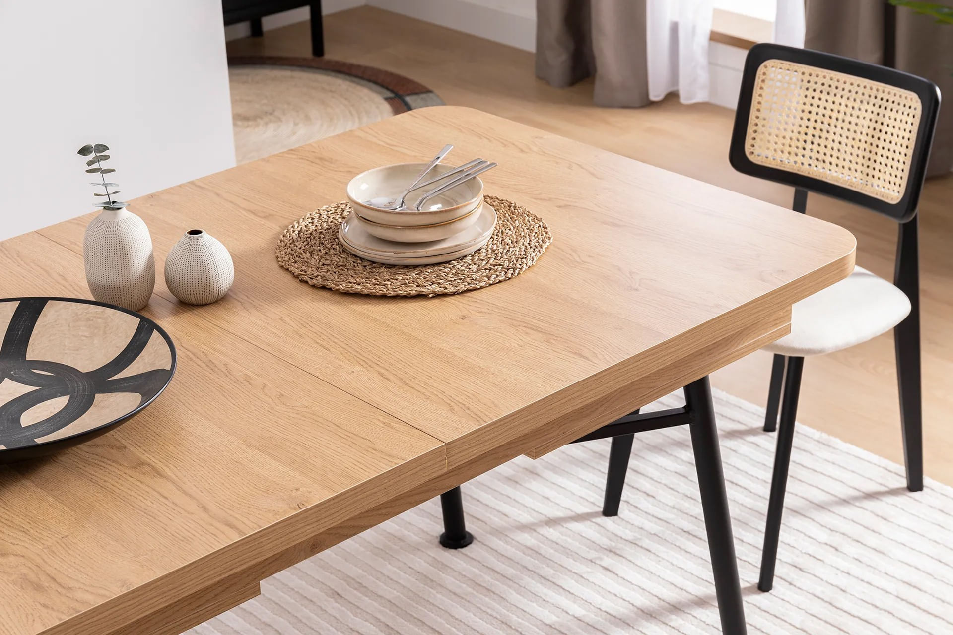 Masa extensibila, Hanah Home, PAL melaminat, natural, 160-198x90x77 cm — imaginea 13