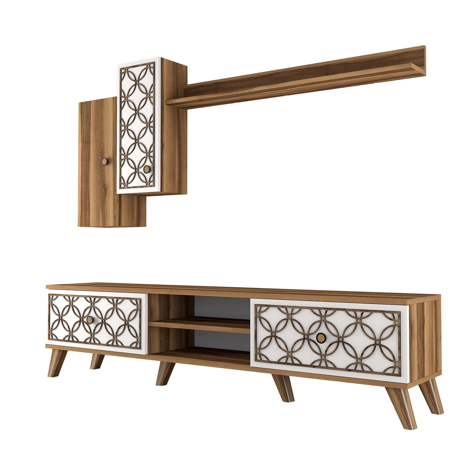 Comoda tv, Hanah Home, pal melaminat, nuc si alb, 180x44x35 cm, 845HCT3011 — imaginea 2