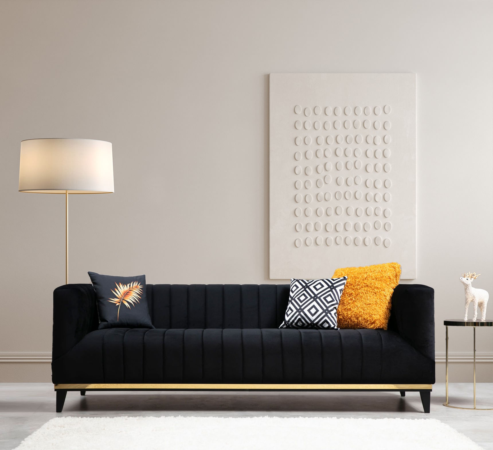Canapea 3 locuri, Hanah Home, lemn fag si pal, negru auriu, 222x89x75 cm — imaginea 3