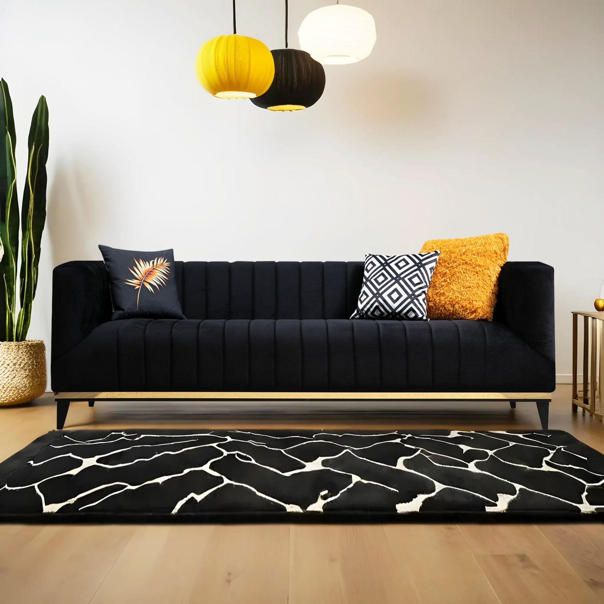 Canapea 3 locuri, Hanah Home, lemn fag si pal, negru auriu, 222x89x75 cm — imaginea 5