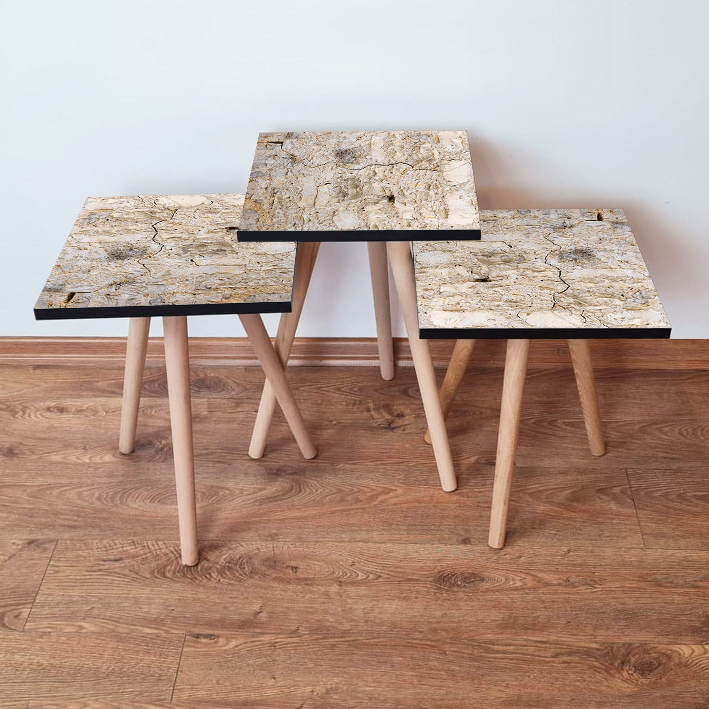 Set masute de cafea, Hanah Home, mdf, bej, 3 piese, 35x35x52 cm, 481LNA3143