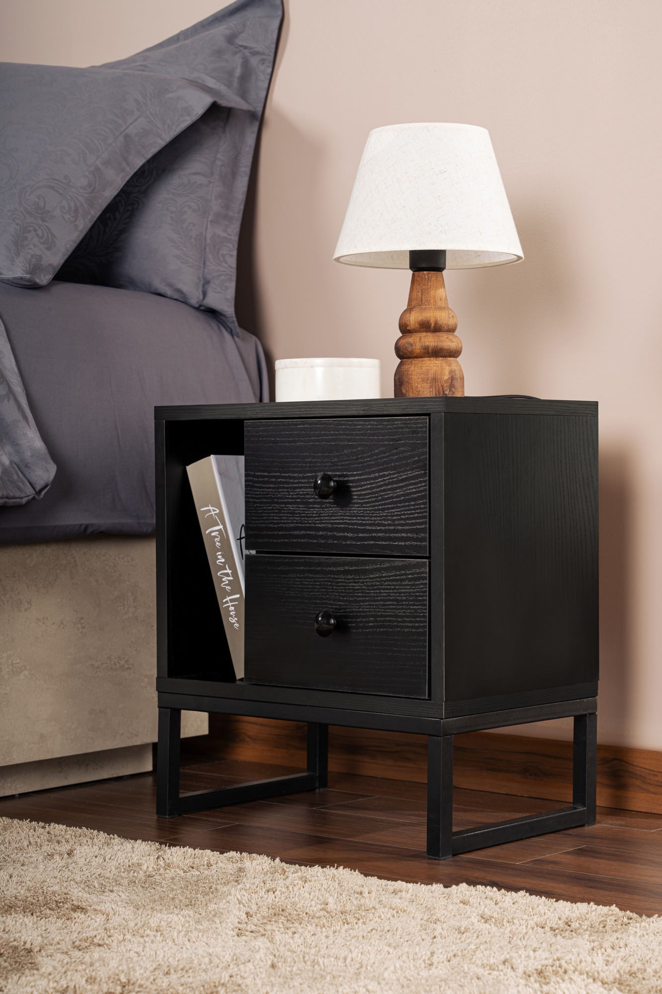 Noptiera, Hanah Home, panou de particule melaminat, lemn negru si negru, 45.2x29.5x50 cm — imaginea 8