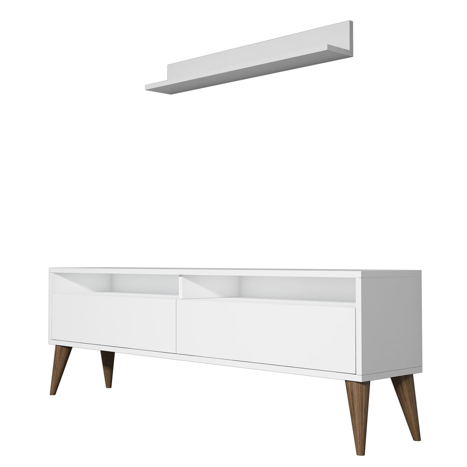 Unitate tv, Hanah Home, pal melaminat, alb, 150x30x50 cm — imaginea 2