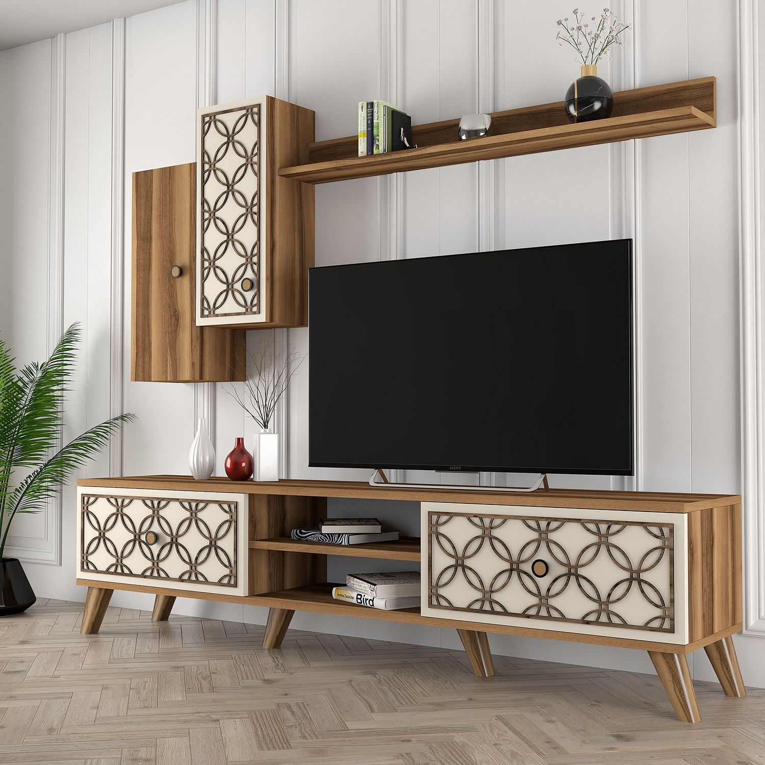 Corp tv, Hanah Home, pal melaminat, nuc crem, 180x44x35 cm
