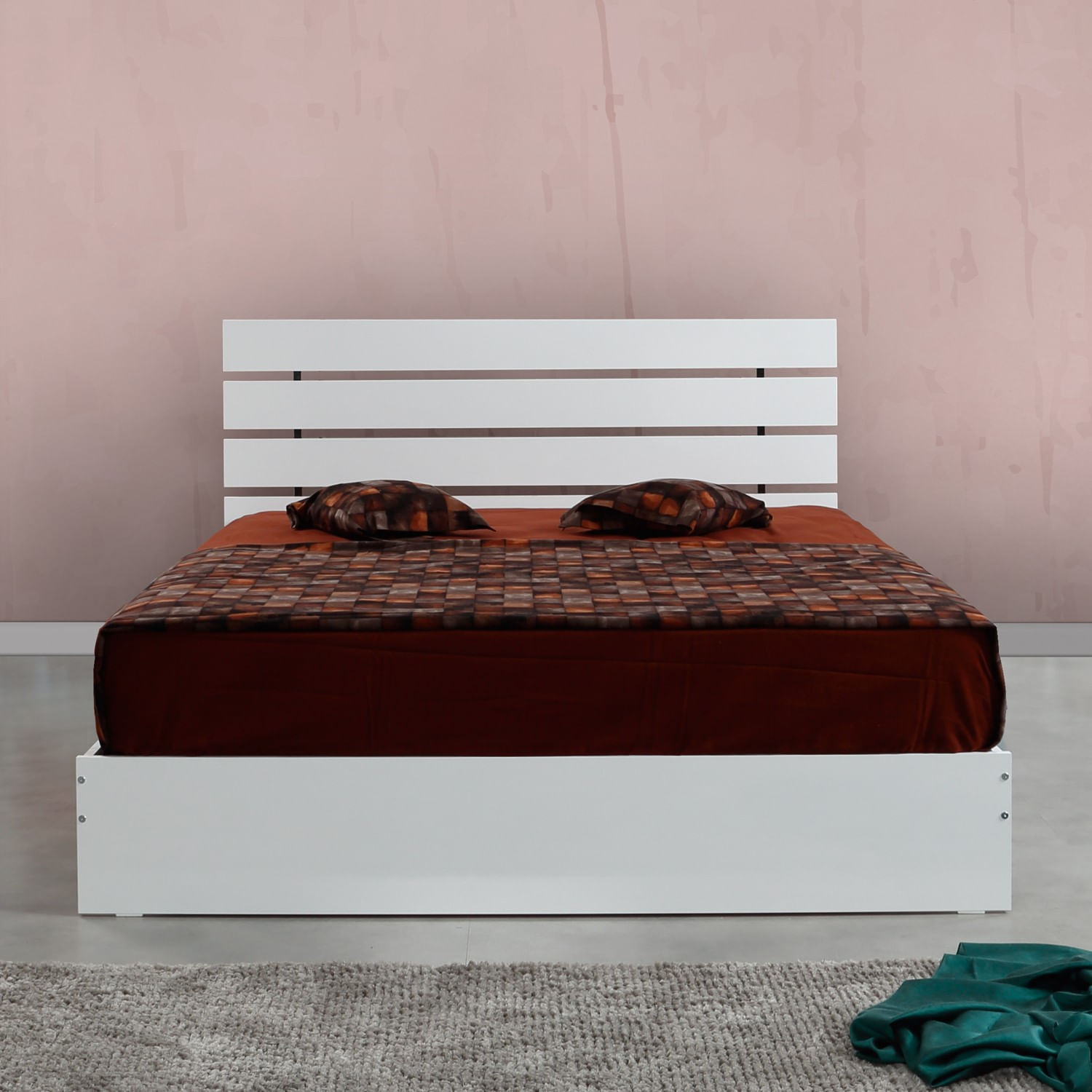 Somiera dubla, Hanah Home, panou de particule cu melamina, alb, 155x205x100 cm — imaginea 5