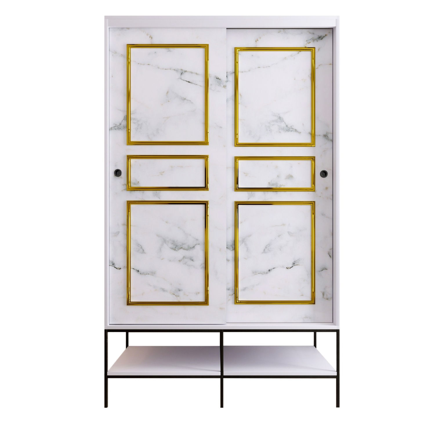 Sifonier, Hanah Home, pal melaminat, alb negru auriu, 120x57x200 cm — imaginea 2