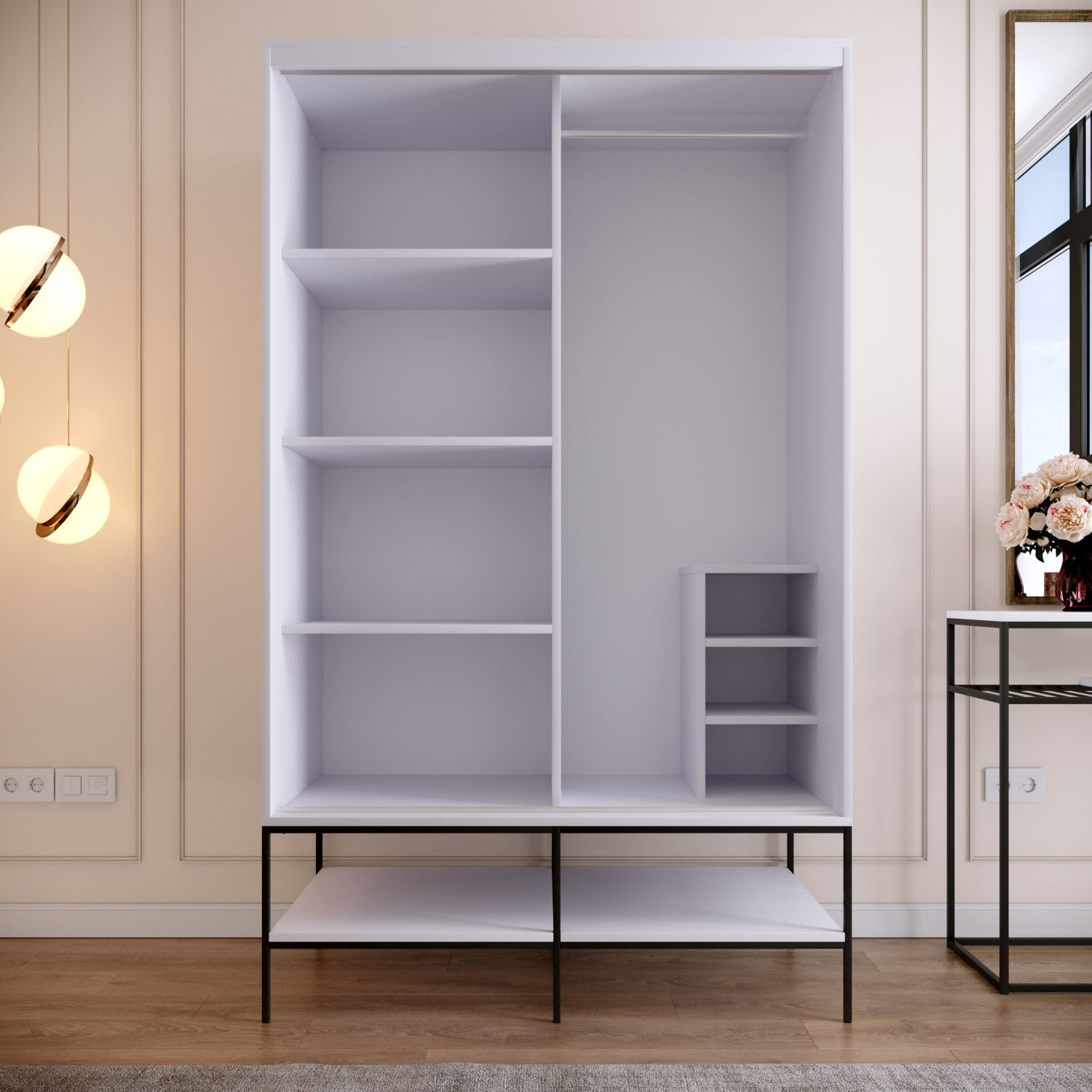 Sifonier, Hanah Home, pal melaminat, alb negru auriu, 120x57x200 cm — imaginea 5