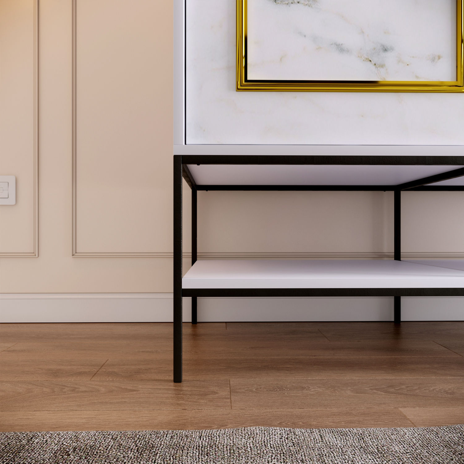 Sifonier, Hanah Home, pal melaminat, alb negru auriu, 120x57x200 cm — imaginea 8