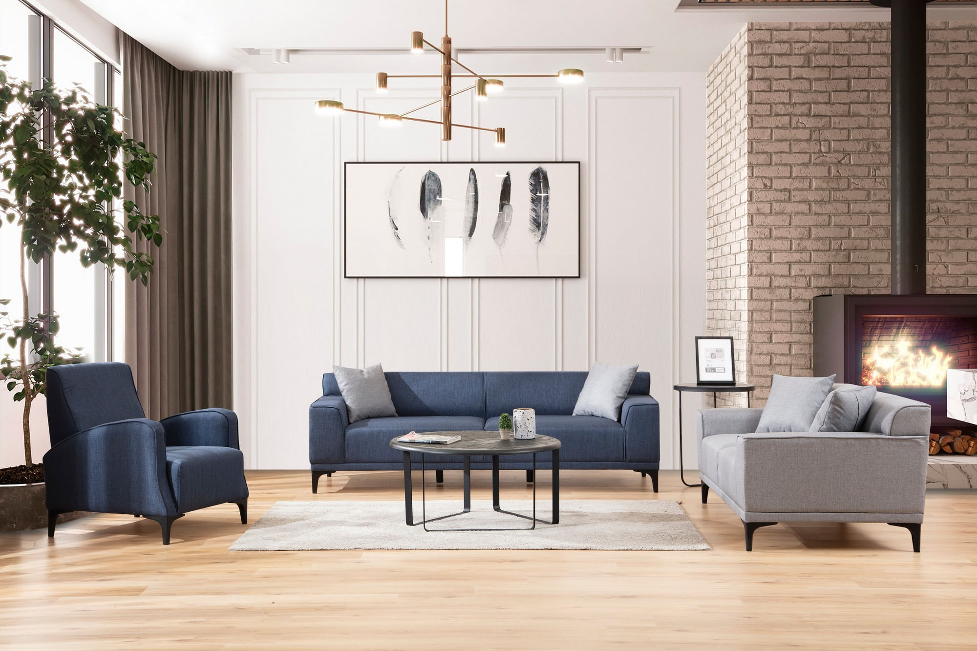 Fotoliu, Hanah Home, lemn fag si pal, albastru, 78x87x78 cm — imaginea 2