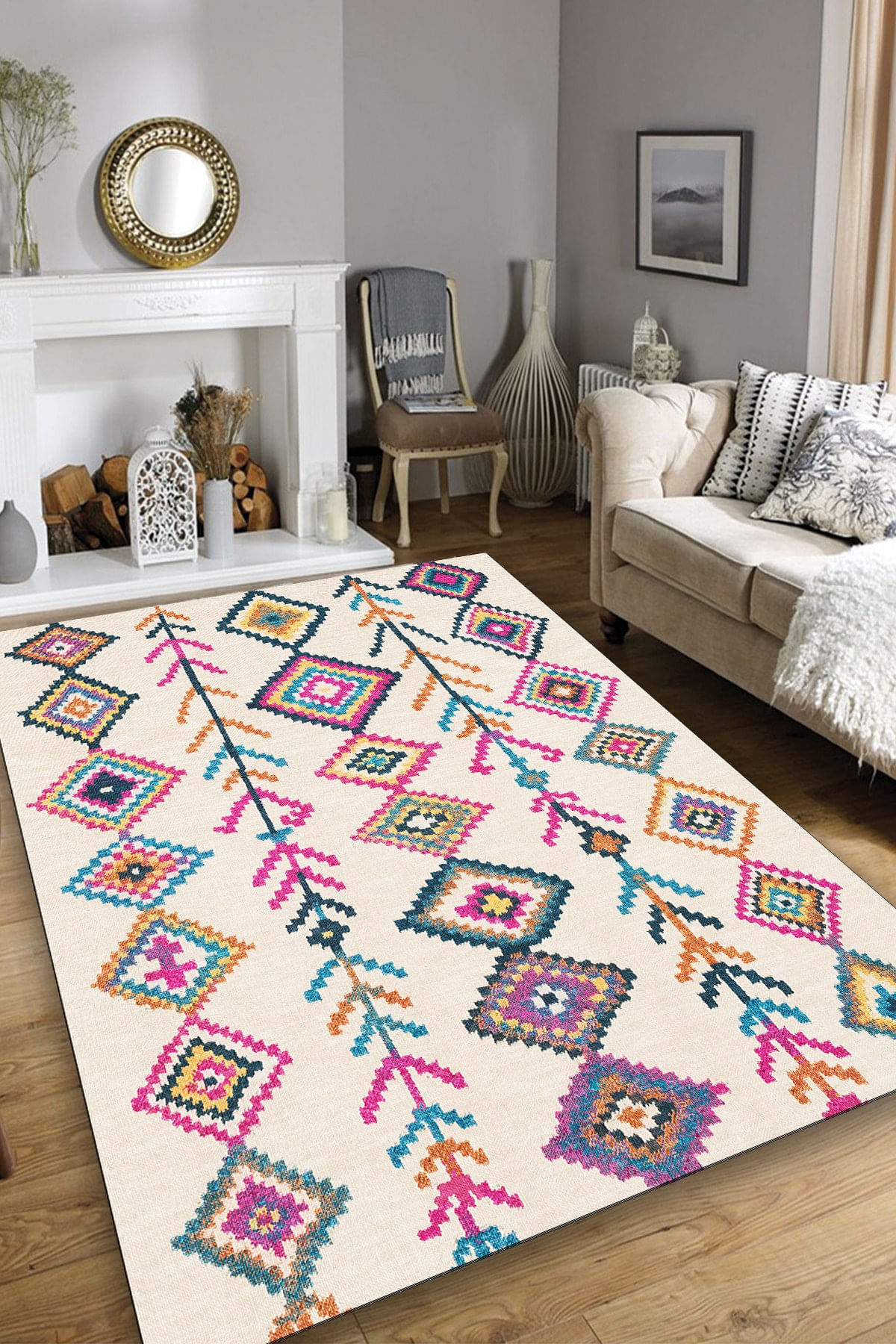 Covoras de intrare, Conceptum Hypnose, multicolor, 80x150 cm, 100% poliester, antiderapant, lavabil la masina, 959CHL1427