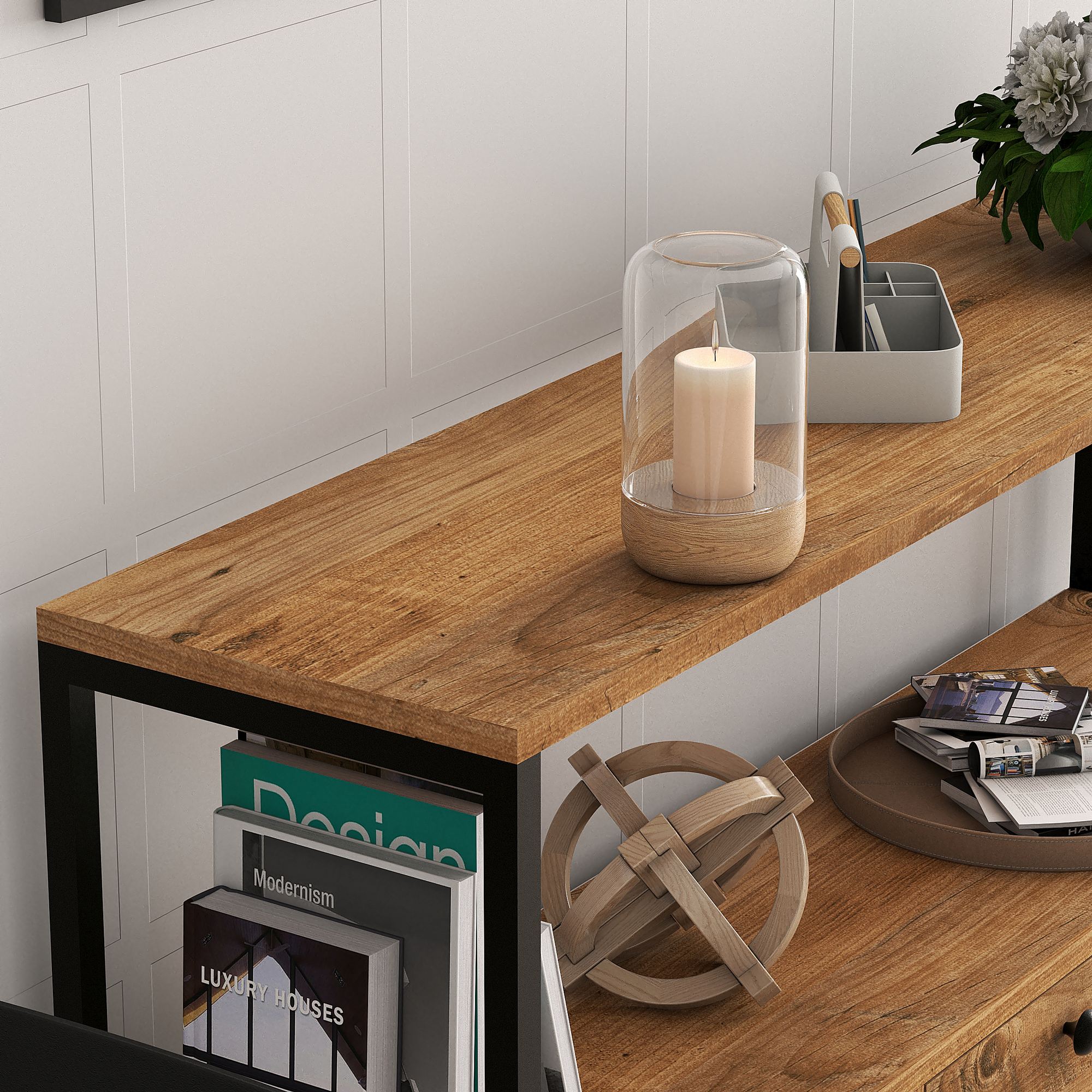 Consola, Hanah Home, pal melaminat, pin atlantic si negru, 120x30x75 cm, 570VLT1911 - imagine 8