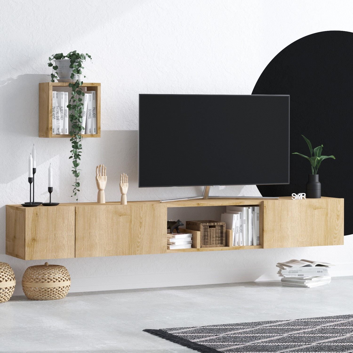 Unitate tv, Hanah Home, pal melaminat, stejar safir, 180x25x32 cm