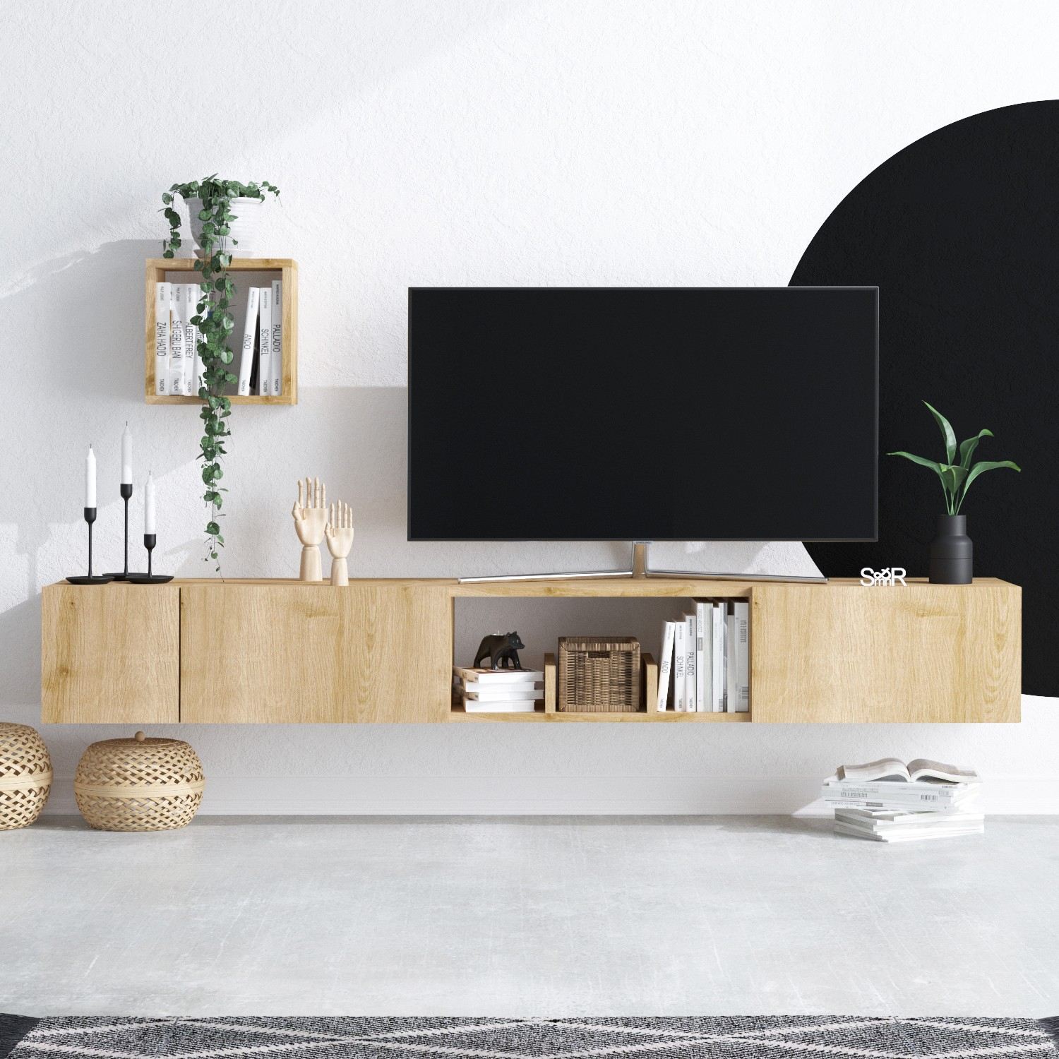 Unitate tv, Hanah Home, pal melaminat, stejar safir, 180x25x32 cm — imaginea 4