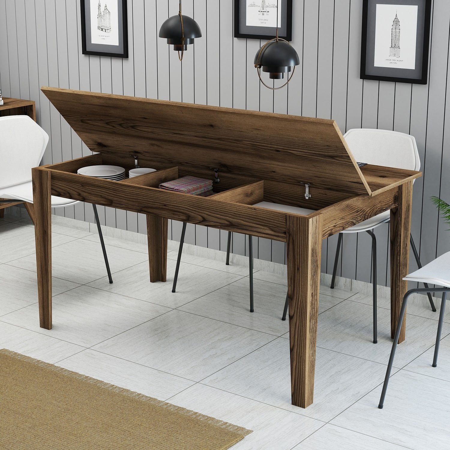 Masa de dining, Hanah Home, PAL melaminat, nuc, 145x88x75 cm — imaginea 2