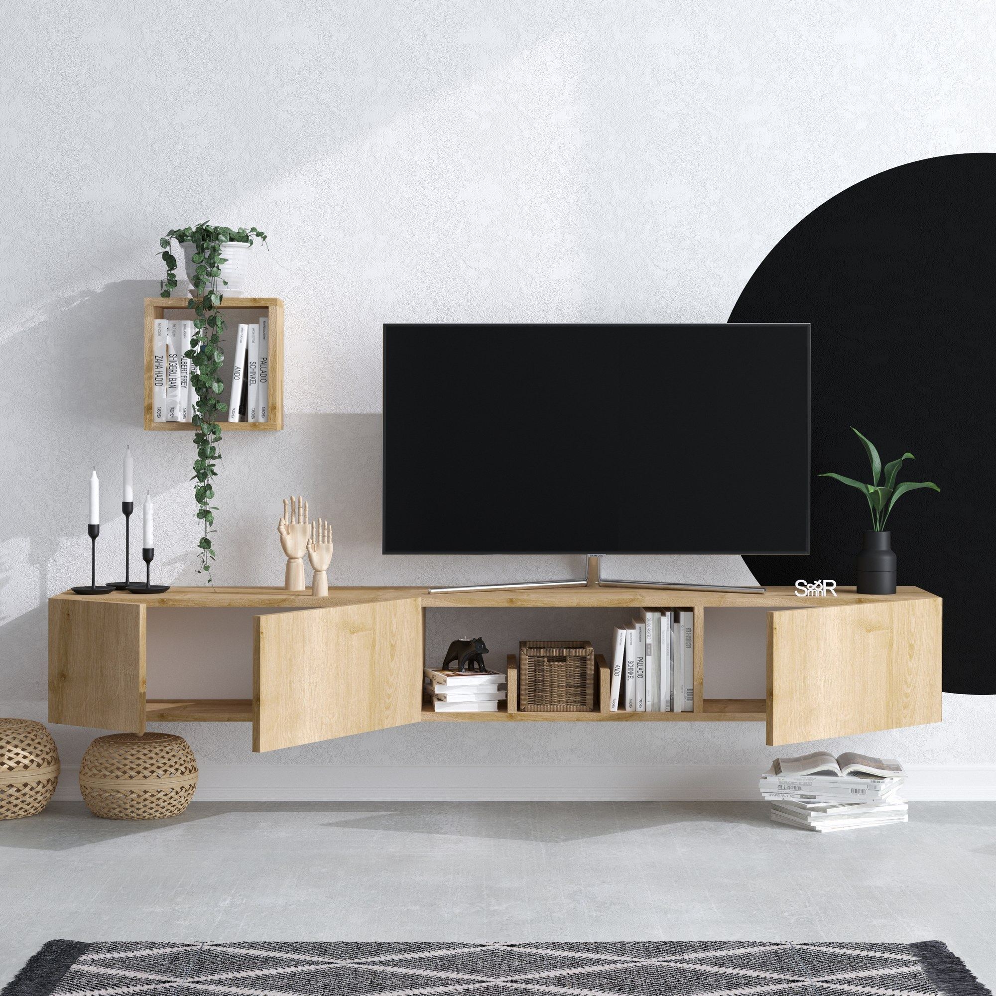 Unitate tv, Hanah Home, pal melaminat, stejar safir, 180x25x32 cm — imaginea 5