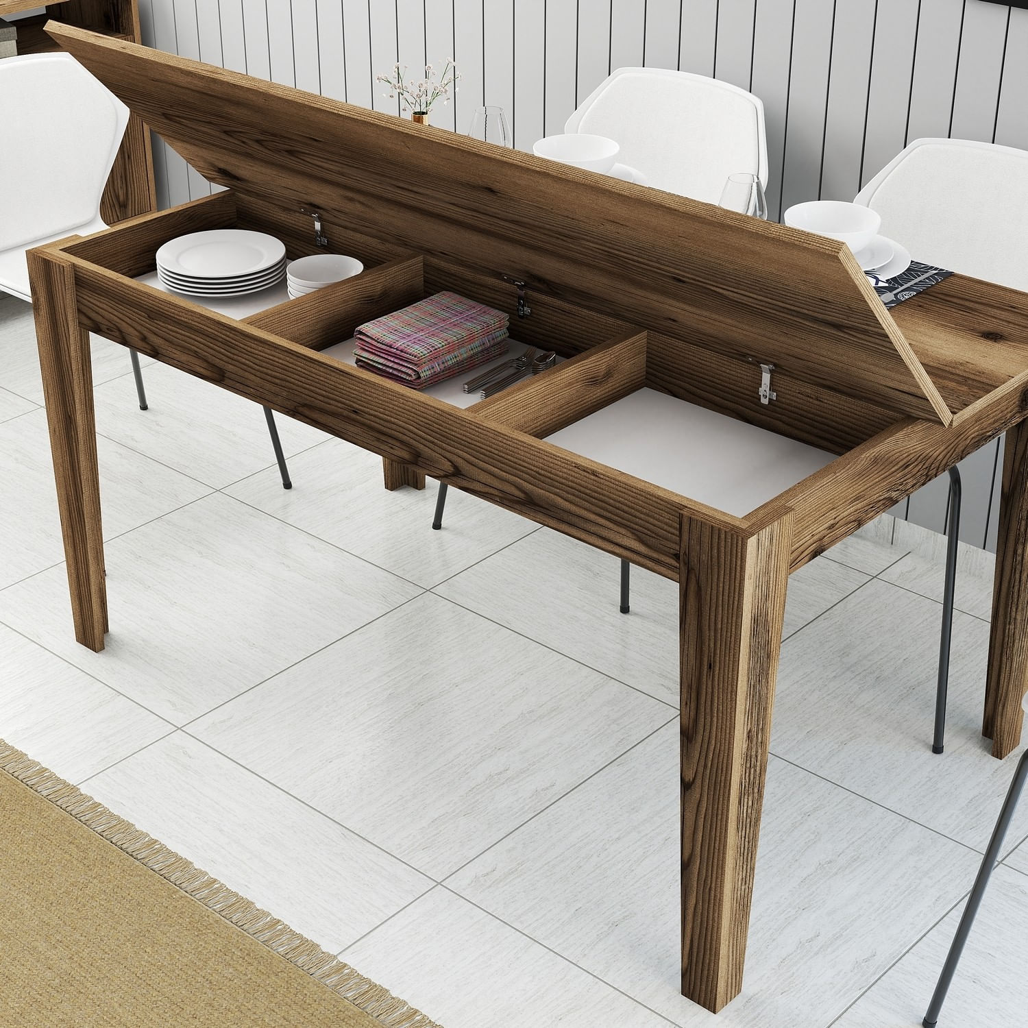 Masa de dining, Hanah Home, PAL melaminat, nuc, 145x88x75 cm — imaginea 6