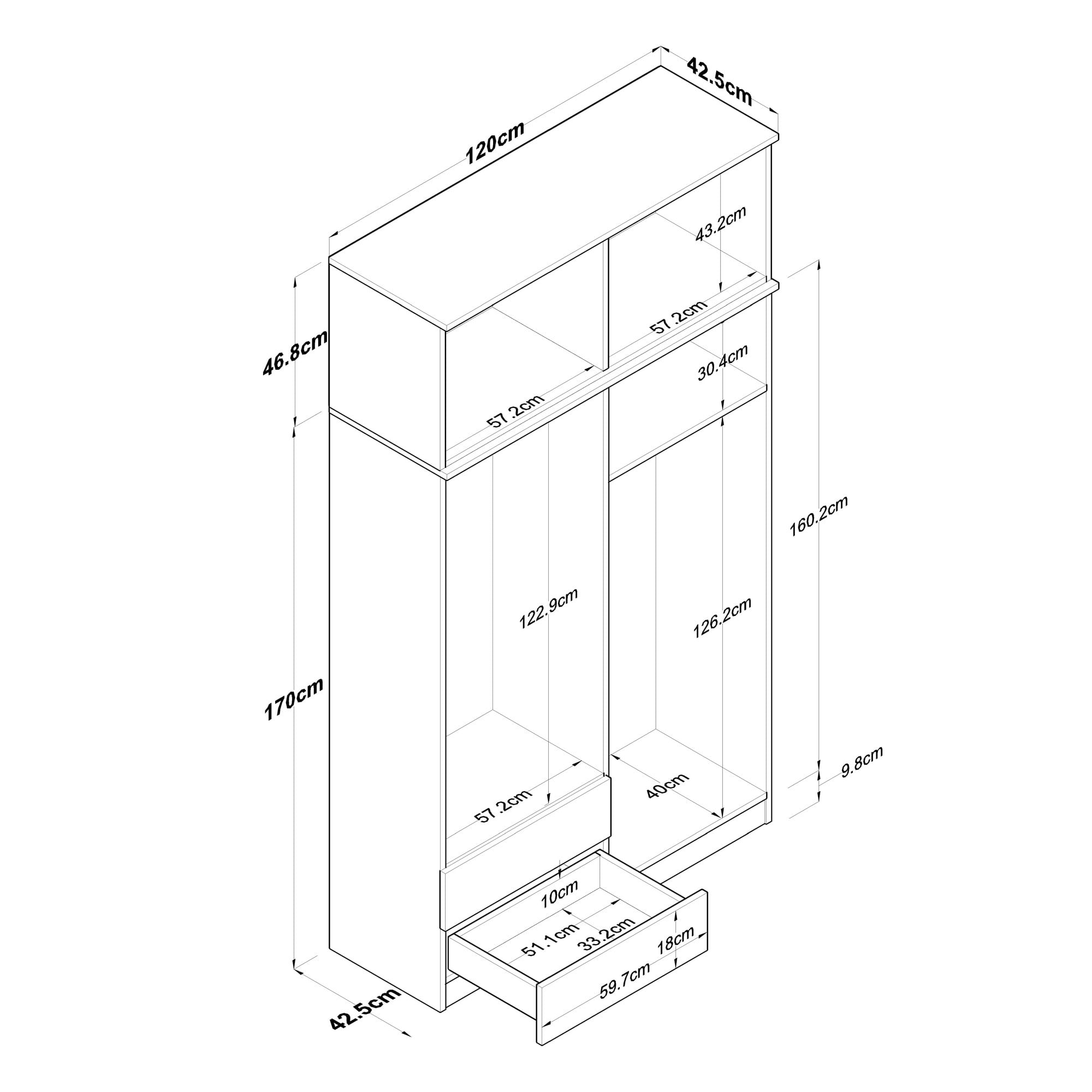 Sifonier, Hanah Home, pal melaminat, nuc alb, 120x42.5x216.8 cm - imagine 4