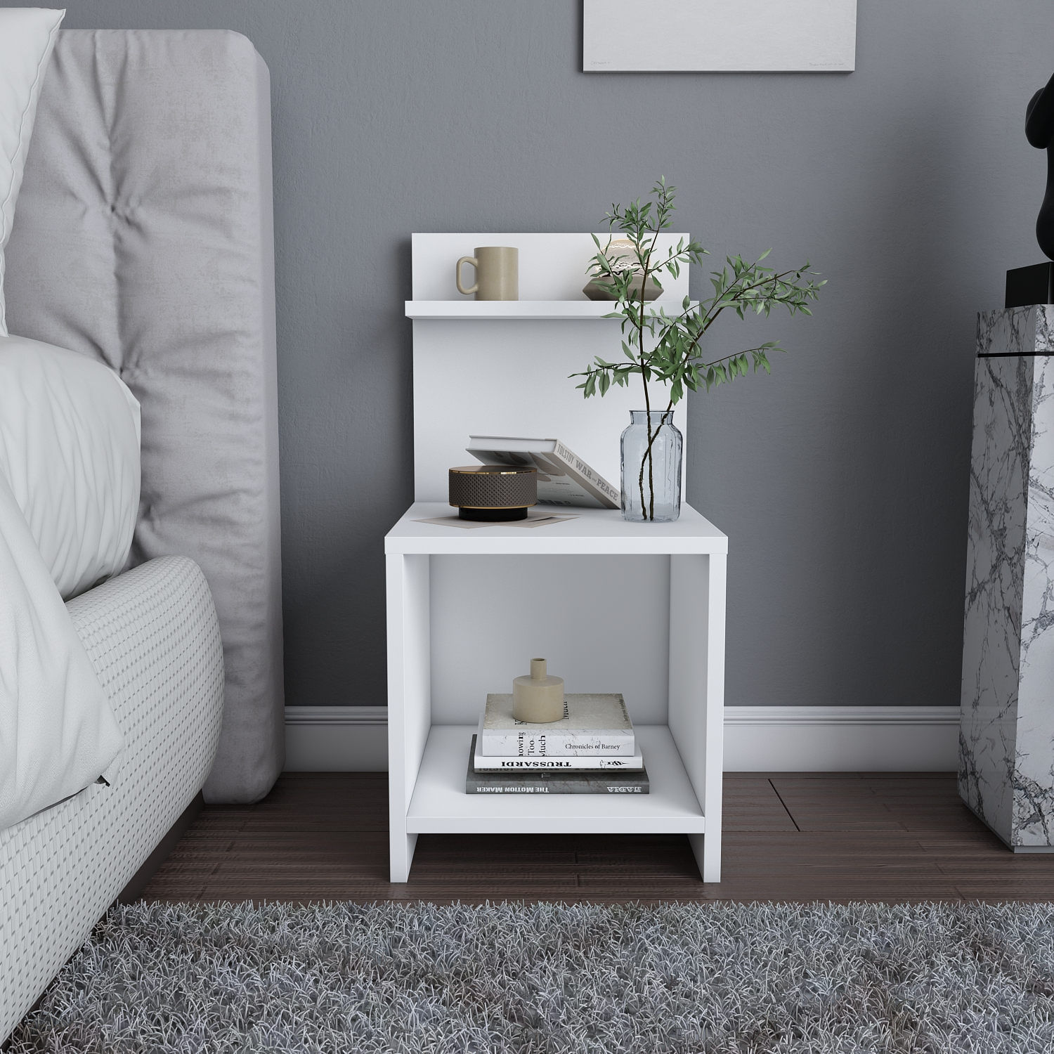 Noptiera, Hanah Home, pal melaminat, alb, 35.6x37.4x72 cm — imaginea 4