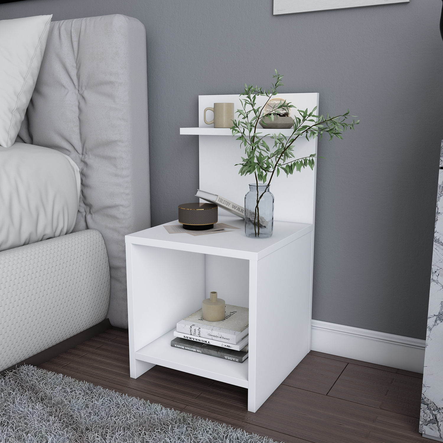 Noptiera, Hanah Home, pal melaminat, alb, 35.6x37.4x72 cm — imaginea 5