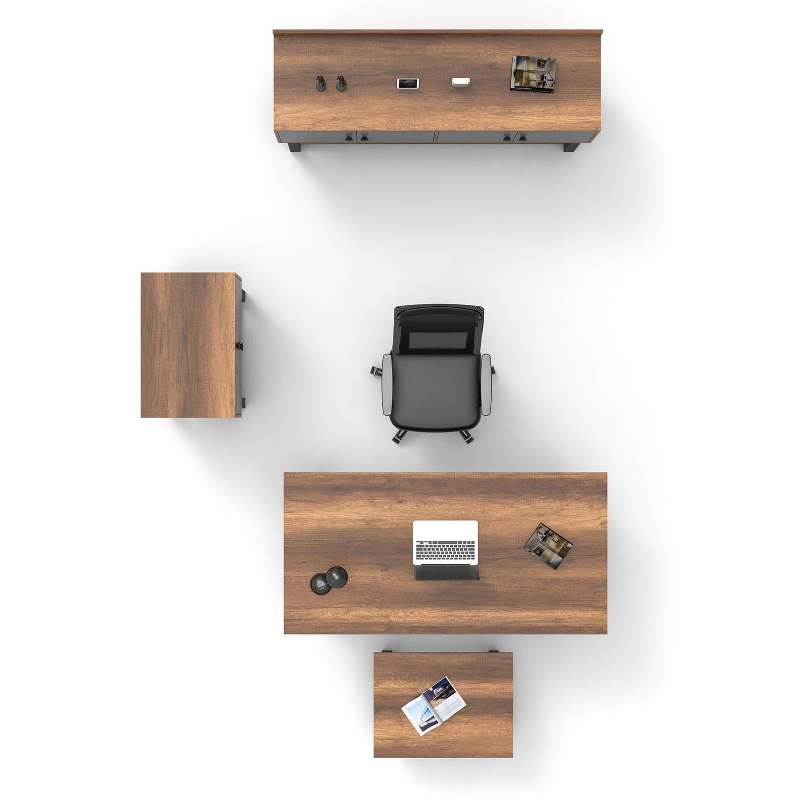 Set mobilier birou, Hanah Home, pal melaminat, baroc antracit, birou 180x90x73 cm, masa 80x60x43 cm, sertar 80x52x85 cm, dulap 180x53.8x93.2 cm — imaginea 5