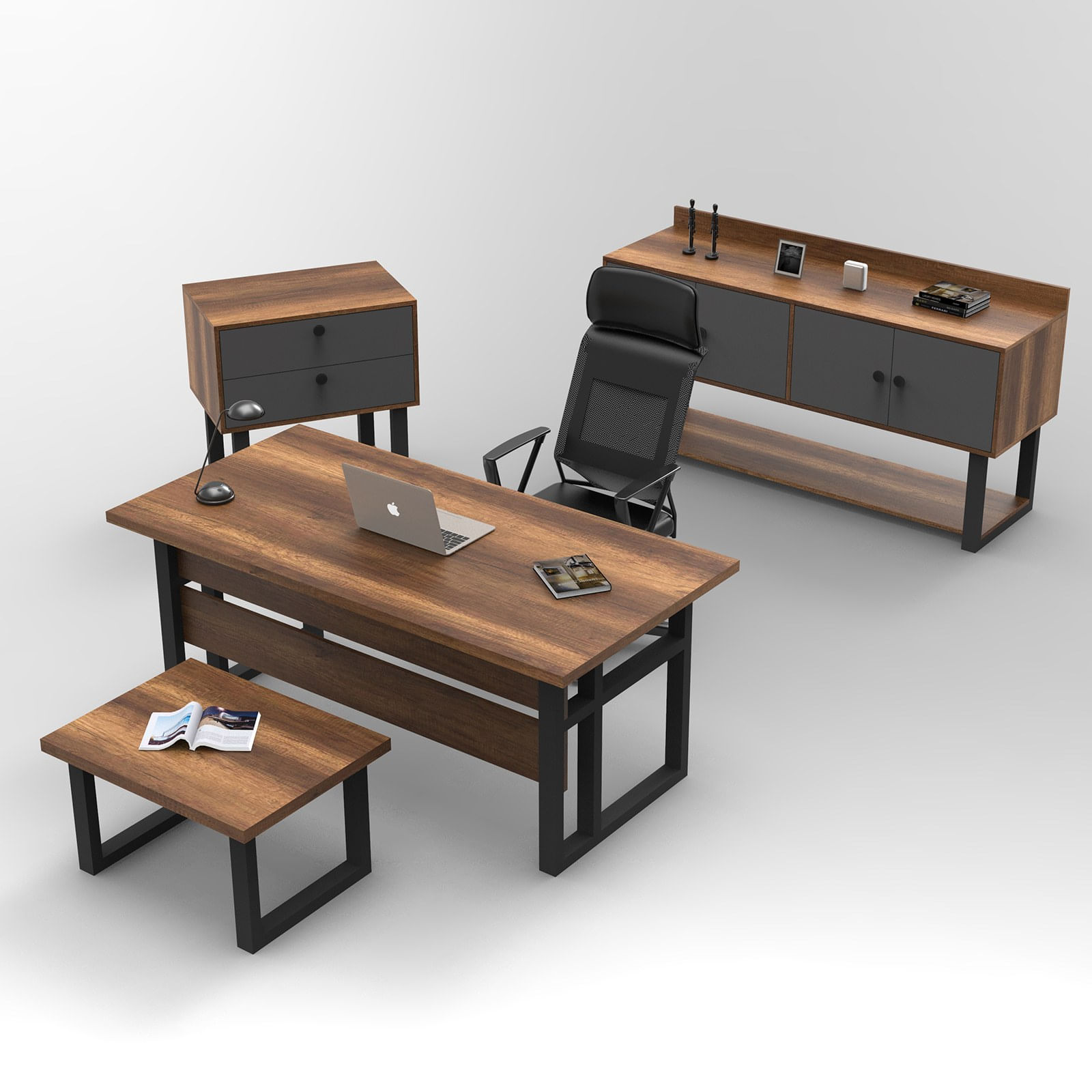 Set mobilier birou, Hanah Home, pal melaminat, baroc antracit, birou 180x90x73 cm, masa 80x60x43 cm, sertar 80x52x85 cm, dulap 180x53.8x93.2 cm — imaginea 6