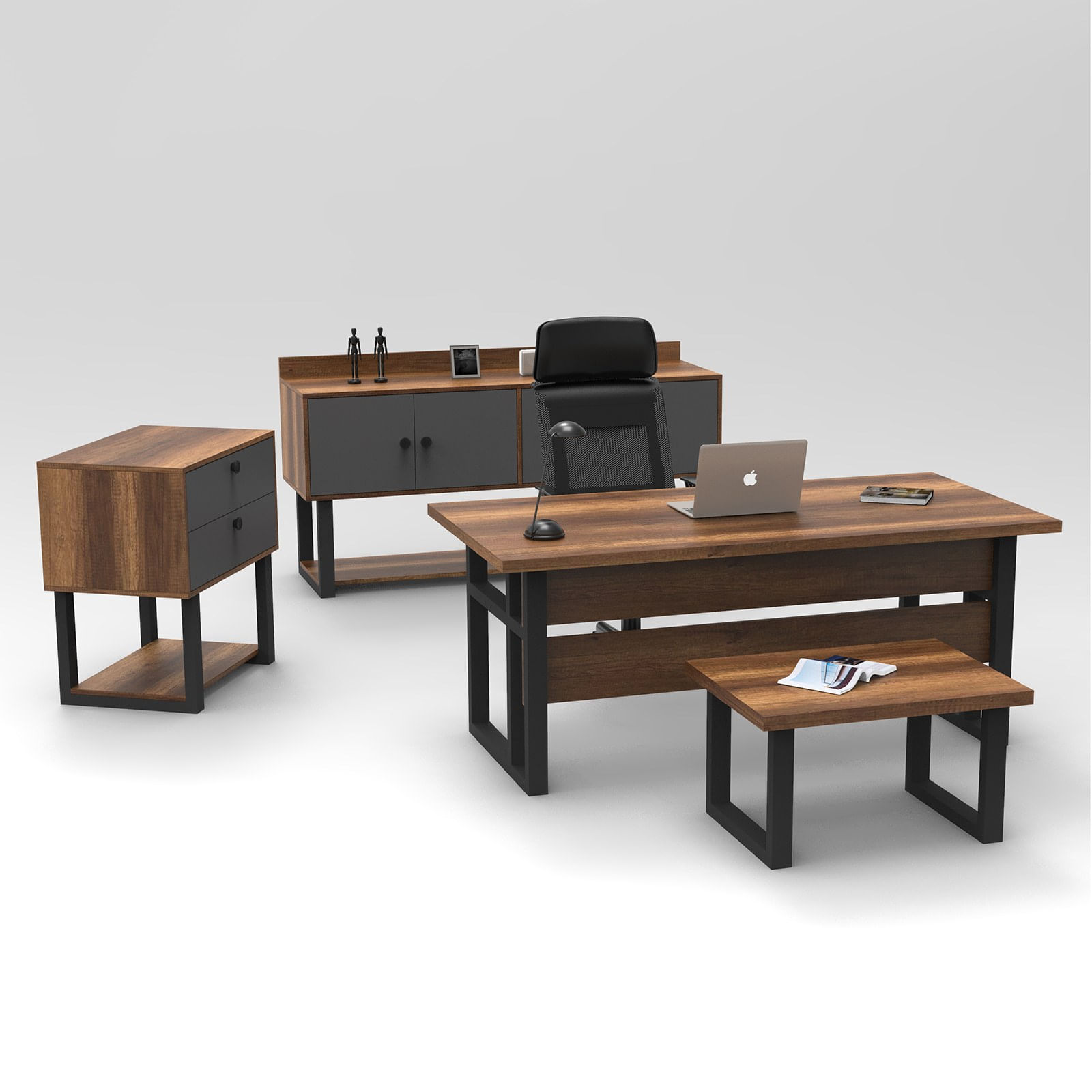 Set mobilier birou, Hanah Home, pal melaminat, baroc antracit, birou 180x90x73 cm, masa 80x60x43 cm, sertar 80x52x85 cm, dulap 180x53.8x93.2 cm — imaginea 7