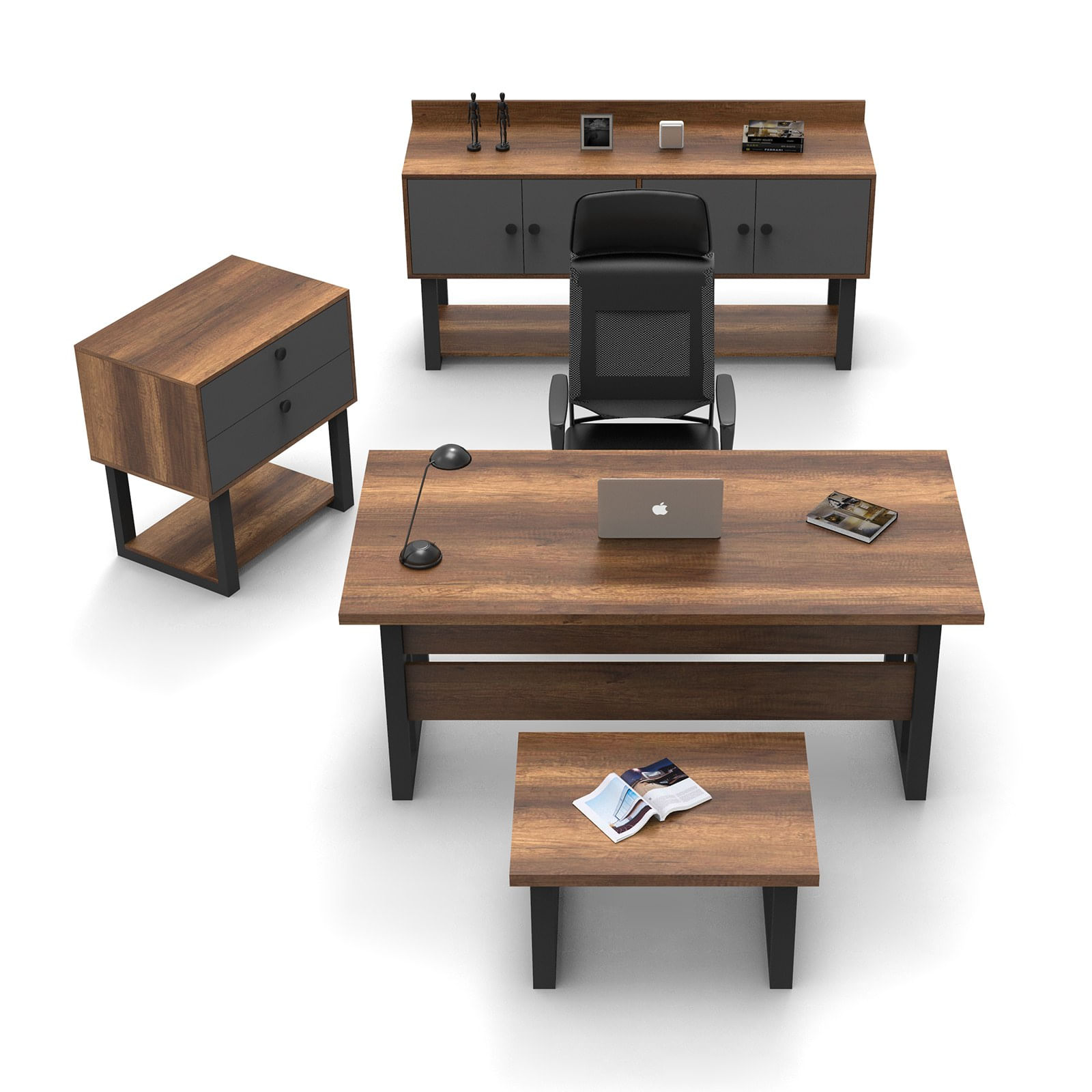 Set mobilier birou, Hanah Home, pal melaminat, baroc antracit, birou 180x90x73 cm, masa 80x60x43 cm, sertar 80x52x85 cm, dulap 180x53.8x93.2 cm — imaginea 8