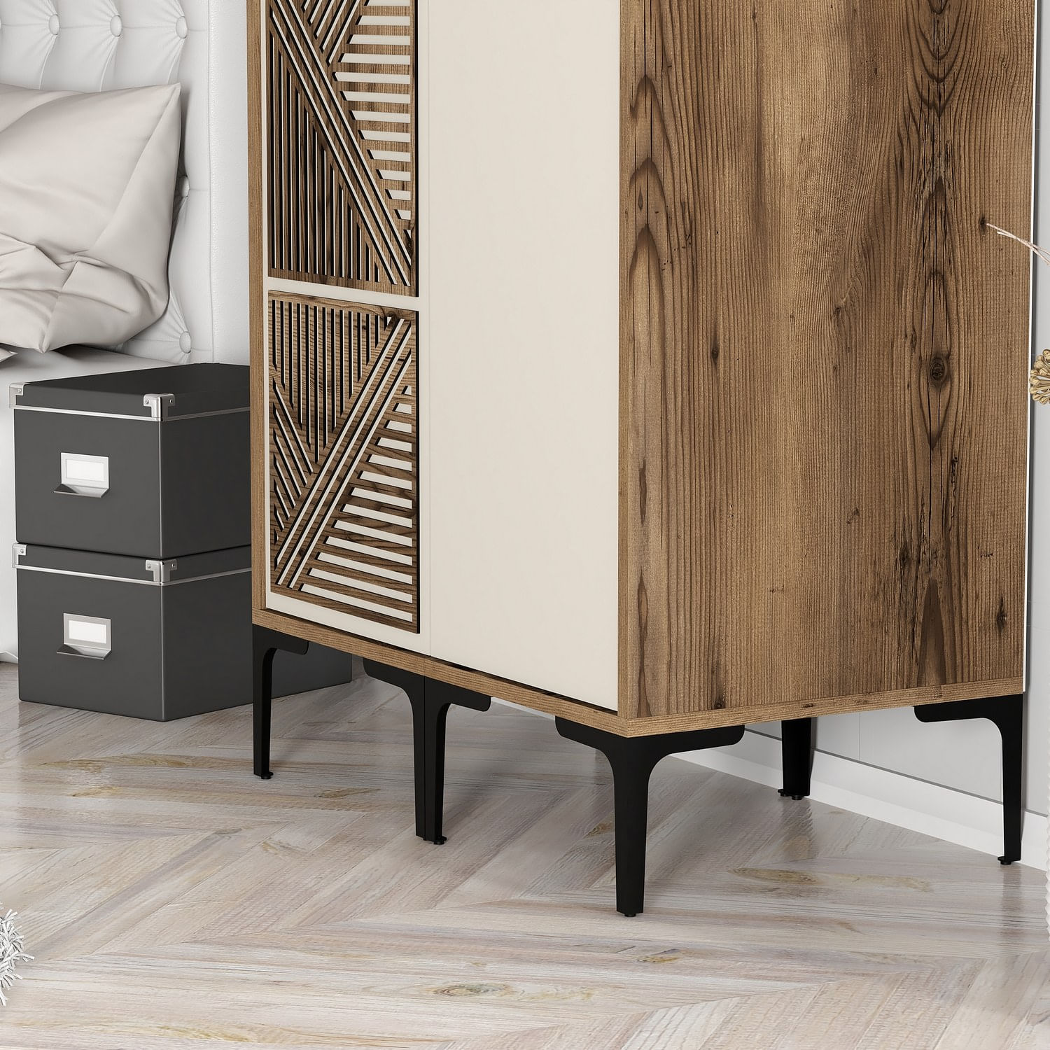 Sifonier, Hanah Home, pal melaminat, nuc si crem, 80x47.5x201.4 cm, 845HCT5426 — imaginea 5