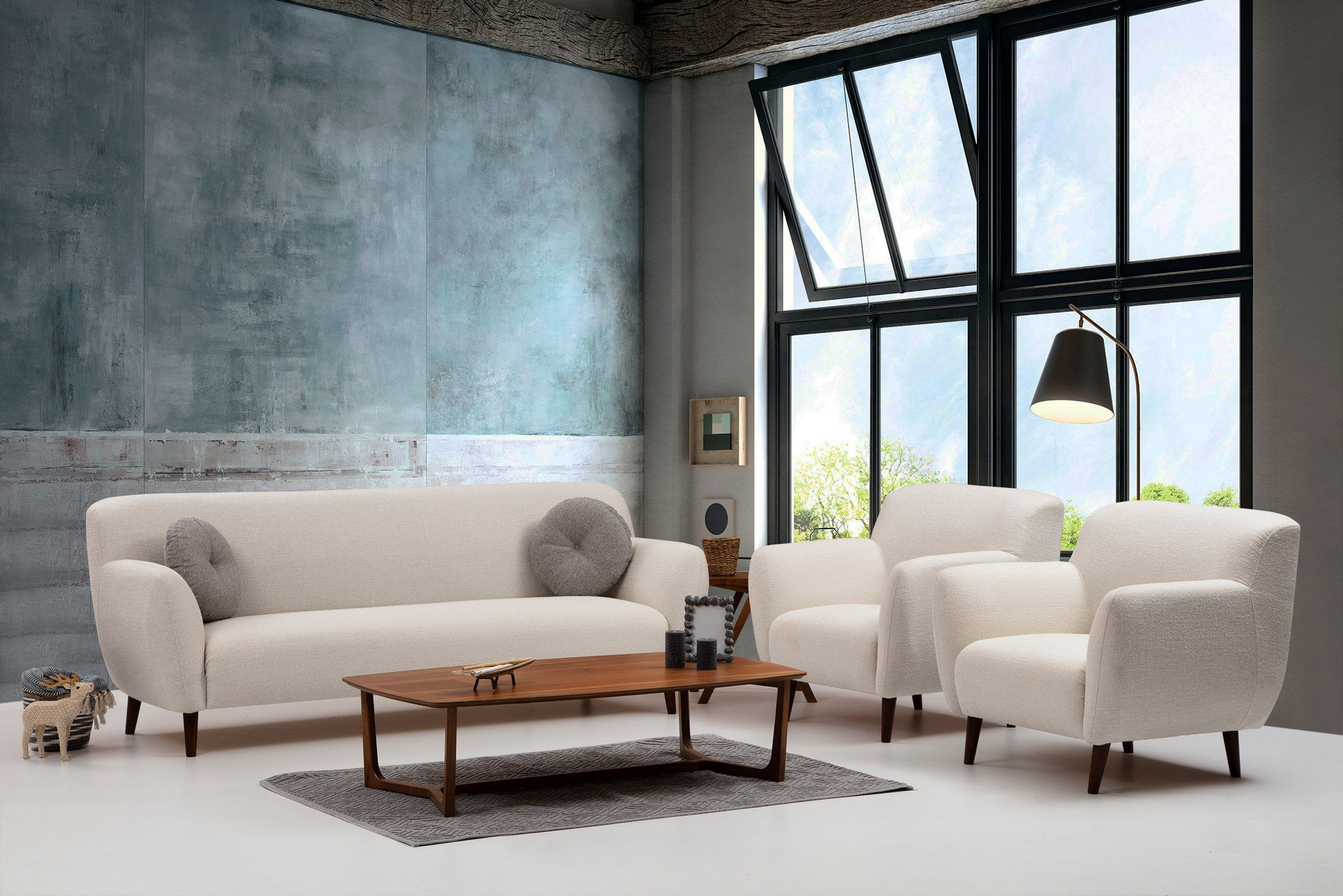 Fotoliu, Hanah Home, lemn fag, bej, 87x87x87 cm — imaginea 5