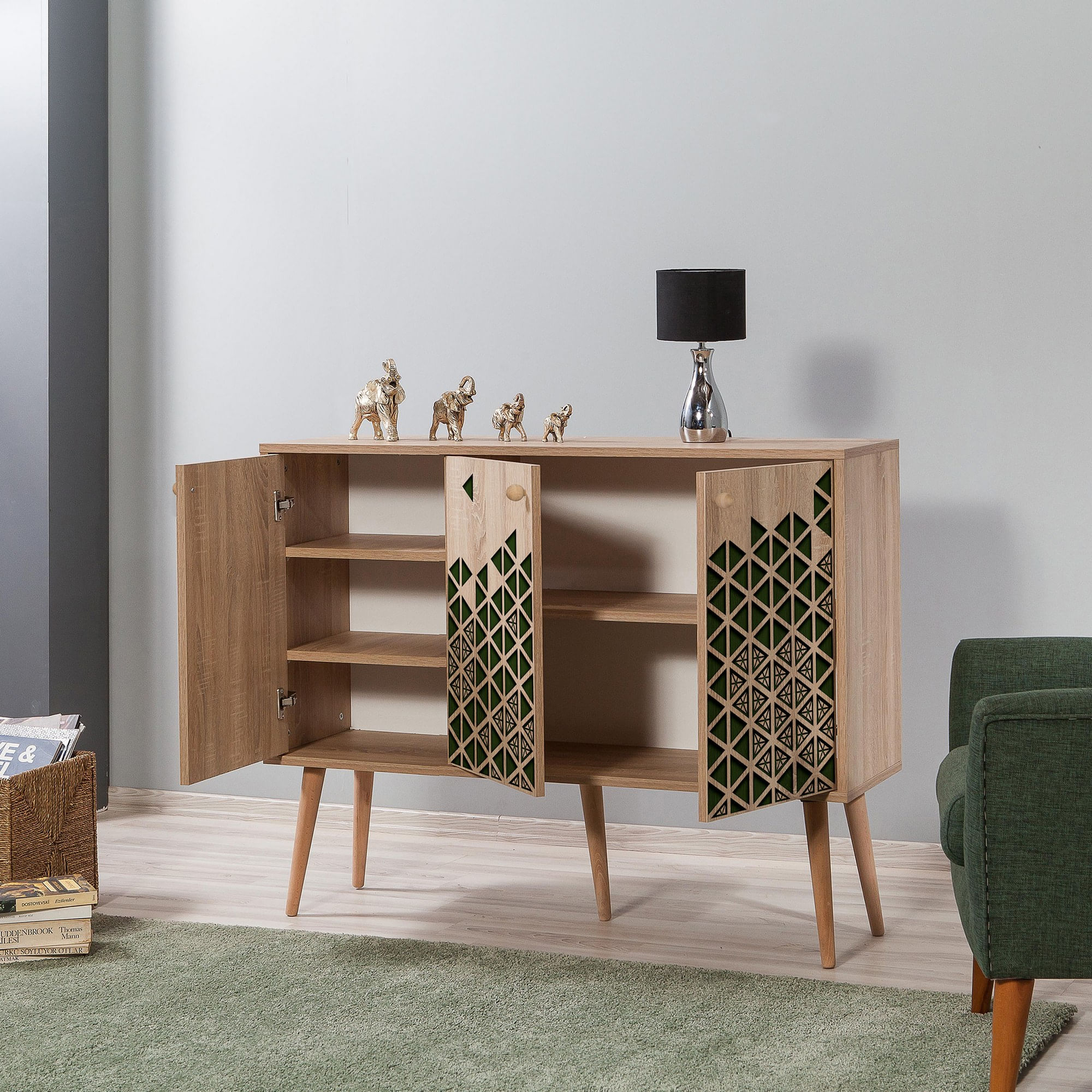 Consola, Hanah Home, panou aglomerat melaminat, stejar sonoma, 120x36x90 cm — imaginea 3