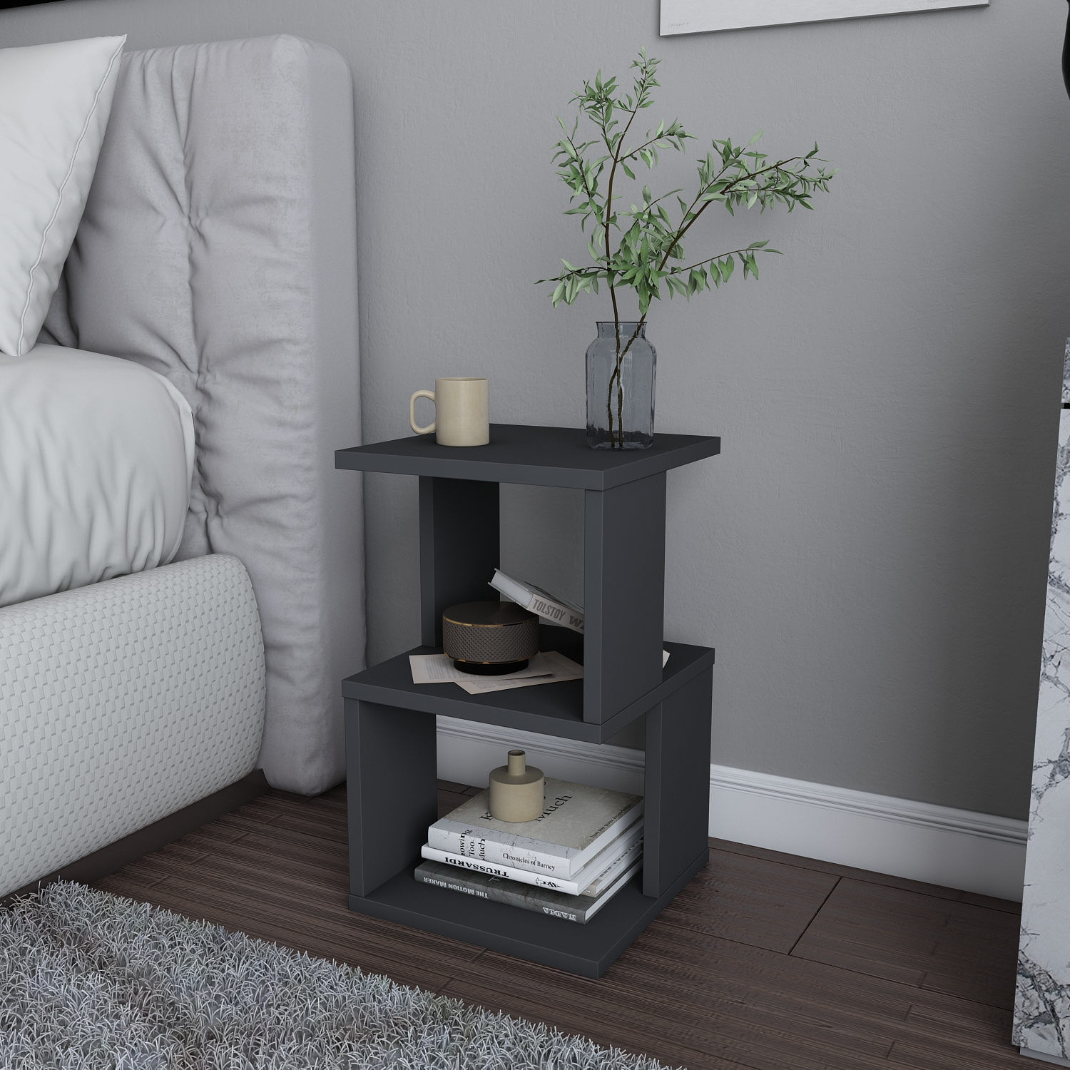 Noptiera, Hanah Home, pal melaminat, antracit, 29.6x29.6x49.4 cm — imaginea 5