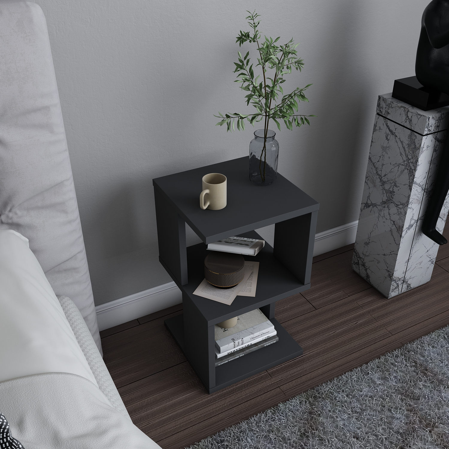 Noptiera, Hanah Home, pal melaminat, antracit, 29.6x29.6x49.4 cm — imaginea 6