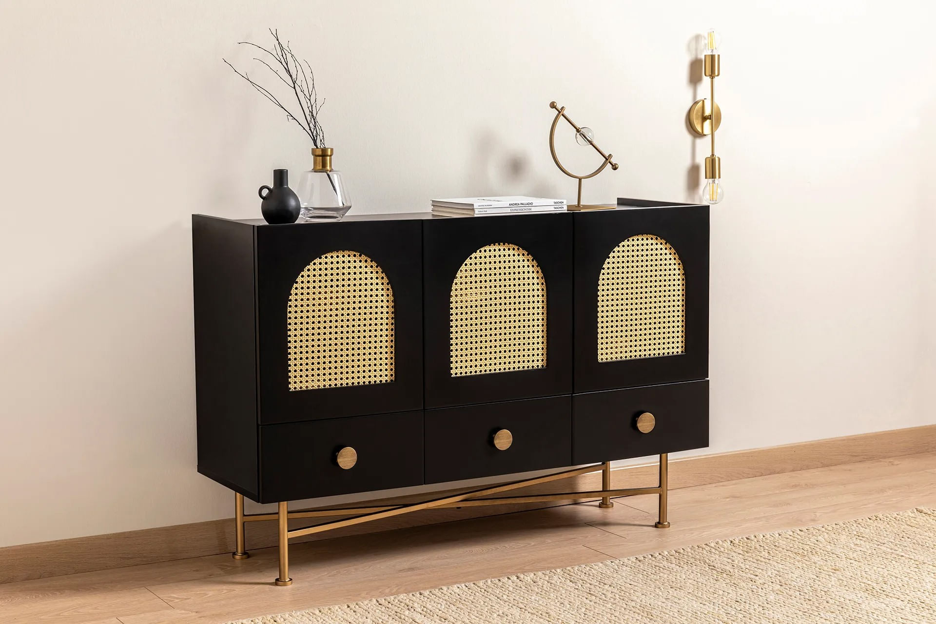 Consola, Hanah Home, PAL melaminat, negru, 123x38x63 cm — imaginea 2