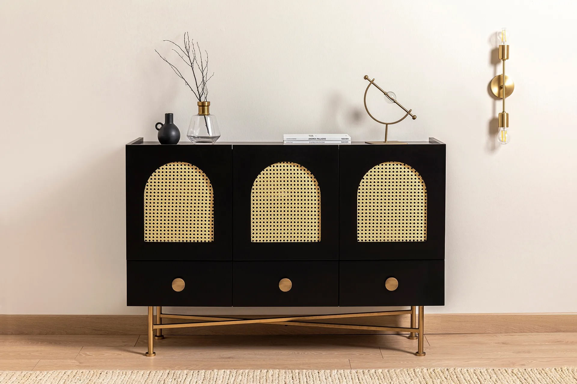 Consola, Hanah Home, PAL melaminat, negru, 123x38x63 cm — imaginea 5