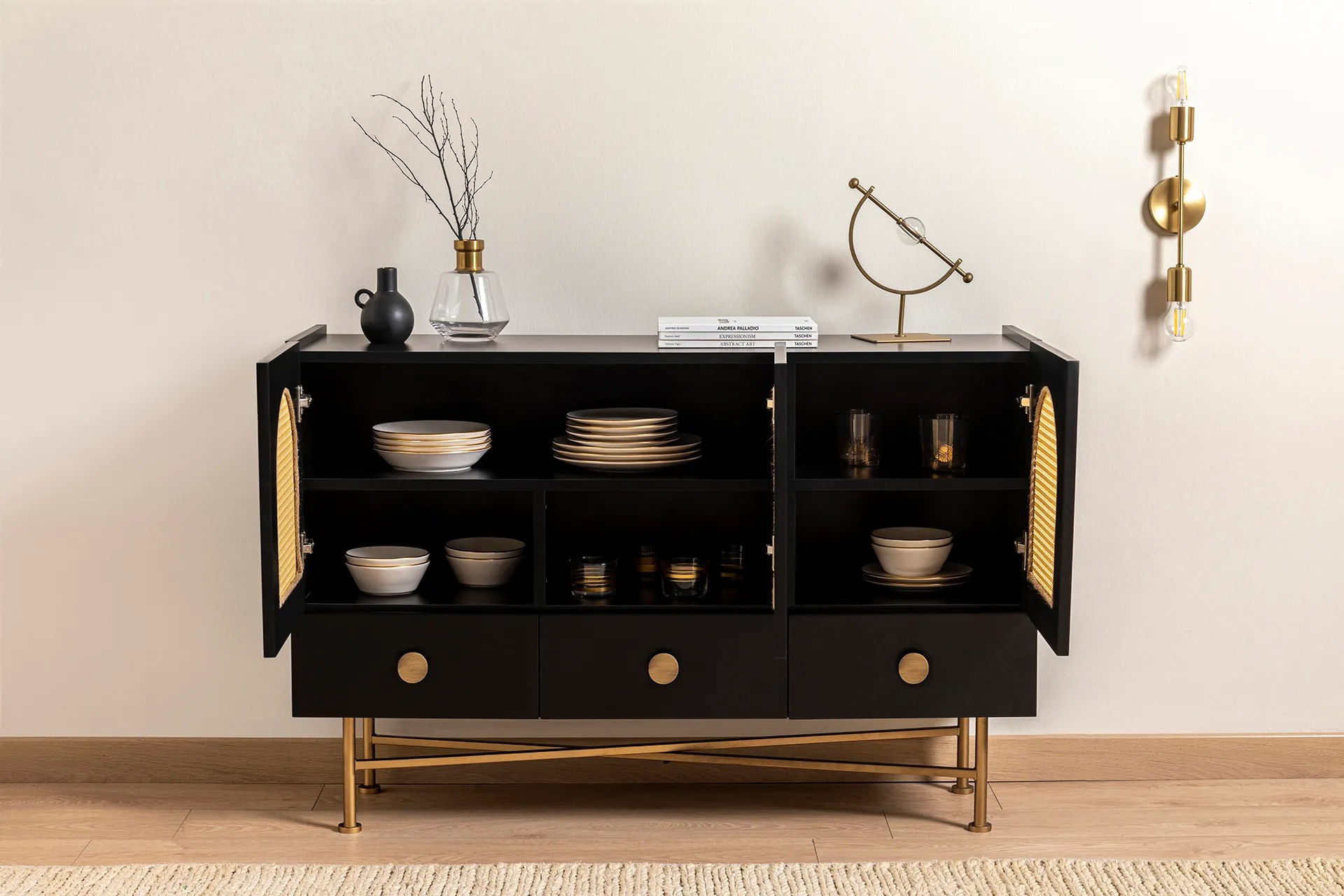 Consola, Hanah Home, PAL melaminat, negru, 123x38x63 cm — imaginea 9