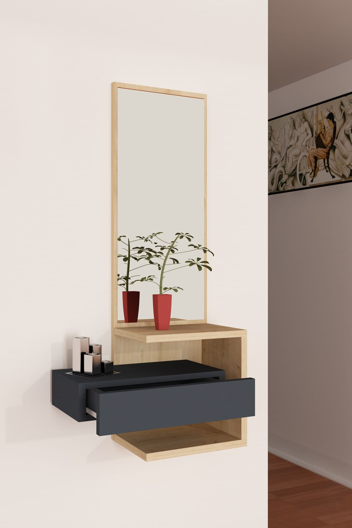 Consola, Hanah Home, pal melaminat, stejar si antracit, 49.1x31.3x90 cm — imaginea 4