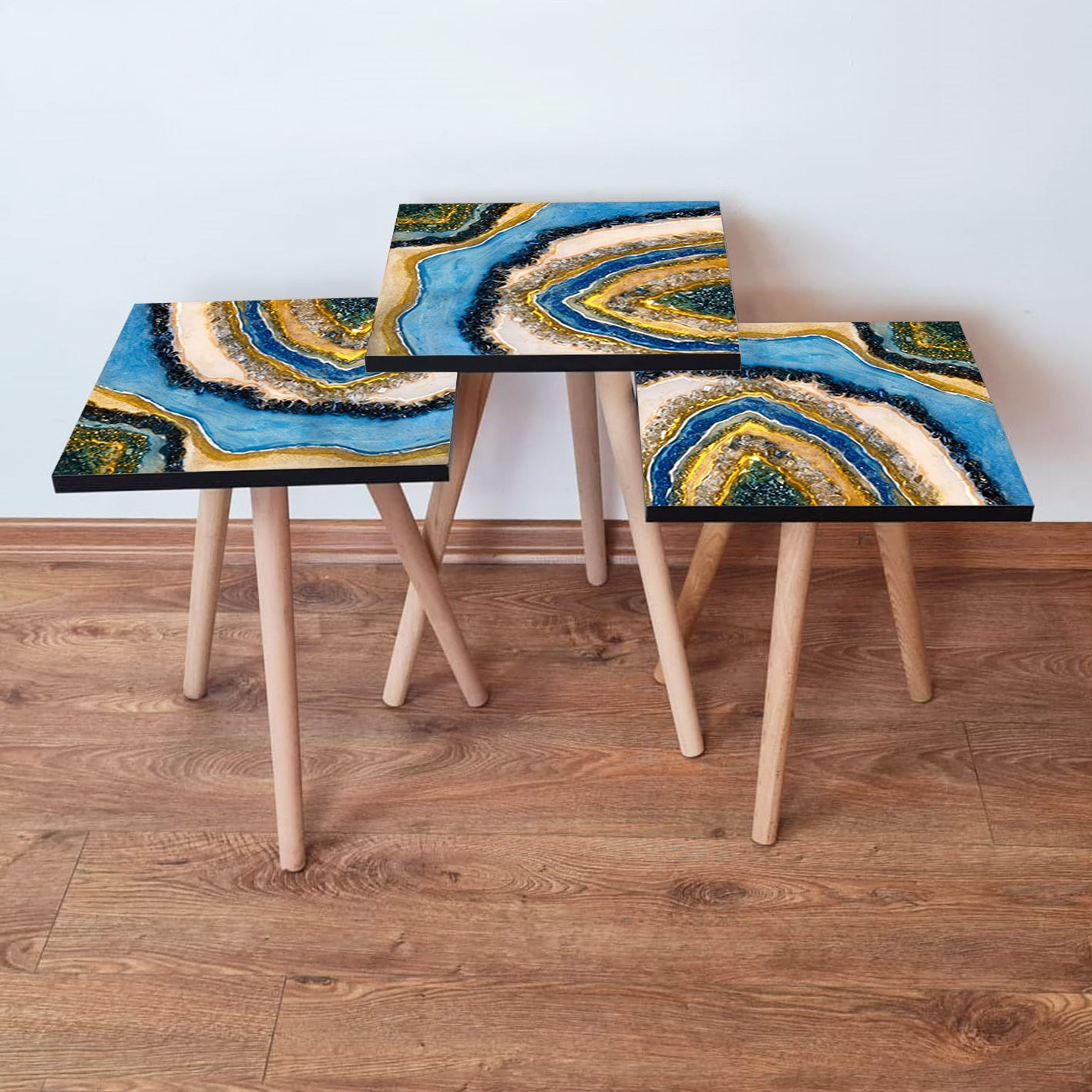 Set masute de cafea, Hanah Home, mdf, multicolor, 3 piese, 35x35x52 cm, 481LNA2727