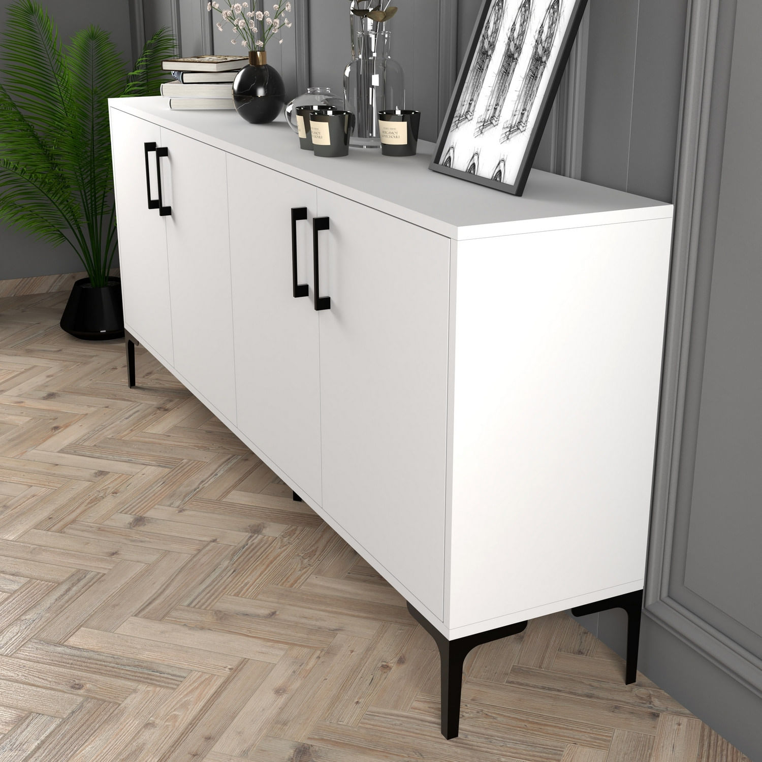 Consola, Hanah Home, panou aglomerat melaminat, alb, 180x35x78 cm — imaginea 3