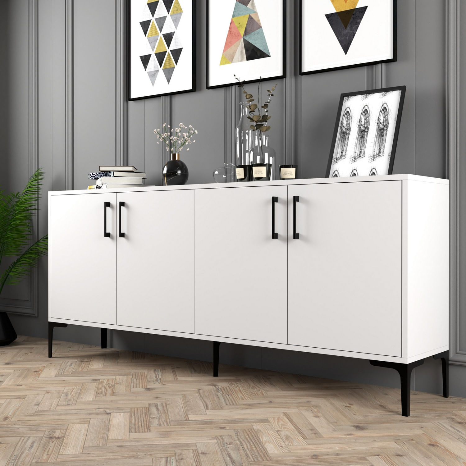 Consola, Hanah Home, panou aglomerat melaminat, alb, 180x35x78 cm — imaginea 4